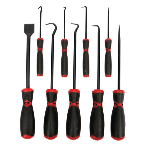 W948 Performance Tool 9-Piece Hook/Pick/Scraper Set,Black/Red