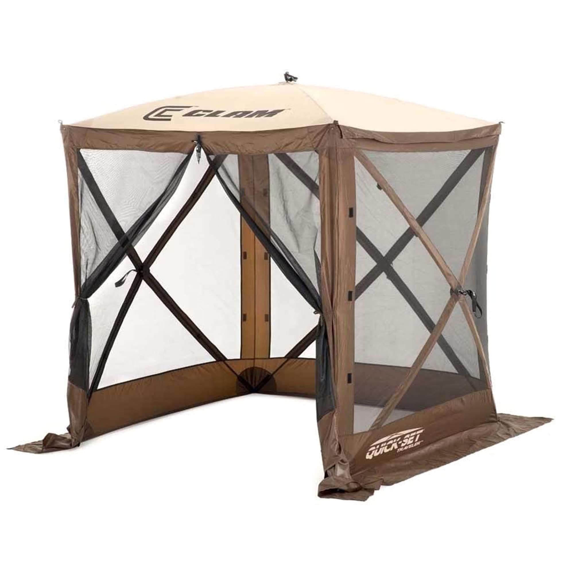 Pop Up CLAM Screen Tent, Outdoor Camping Gazebo Canopy, Traveler, 6' x 6', Brown