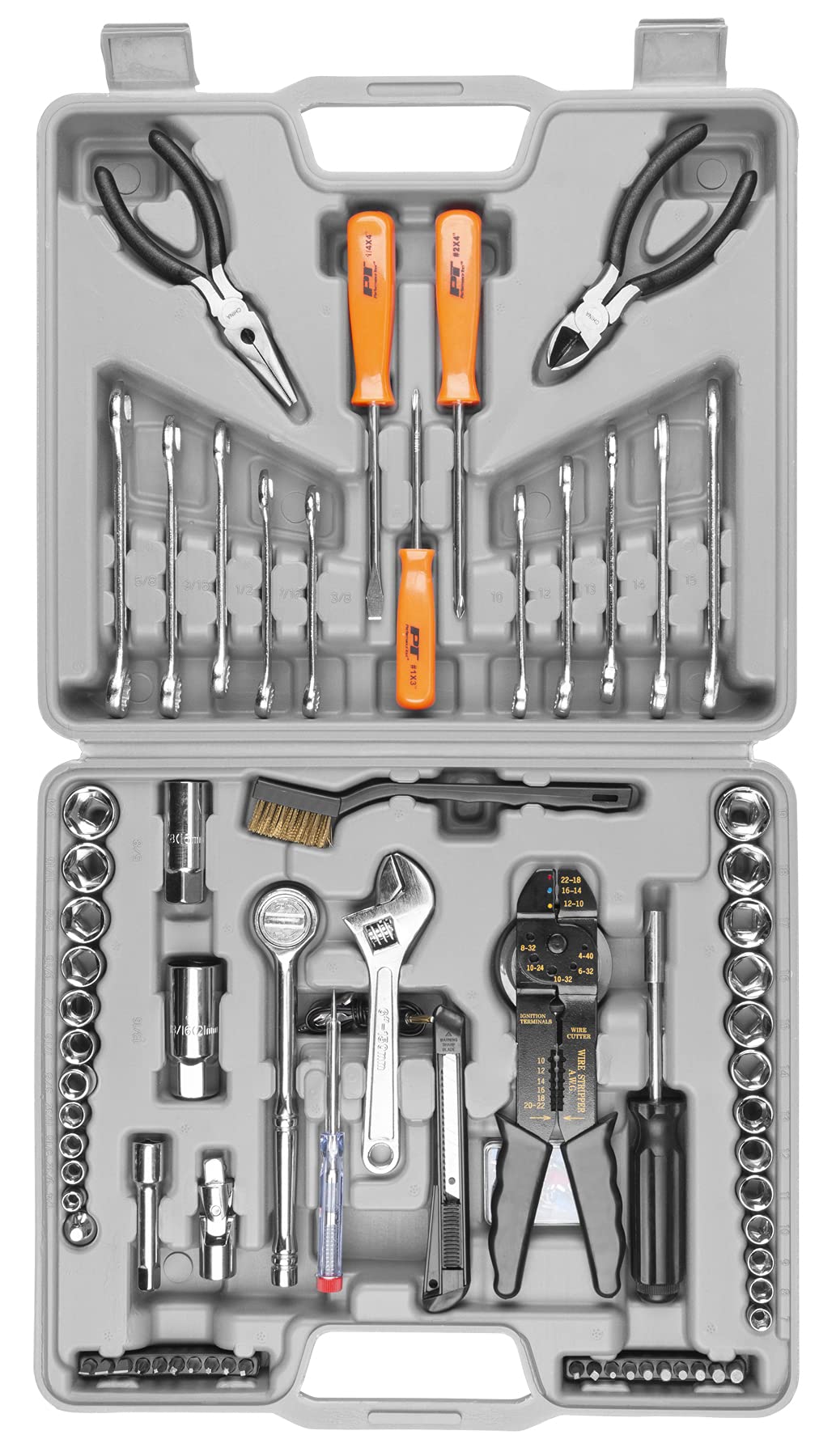 Multi-Use Tool Set Performance Tool W1193 SAE/Metric, General Household Hand Tools, Auto Repair Tool Set, with Plastic Toolbox Storage Case, Gray, 119-Pieces