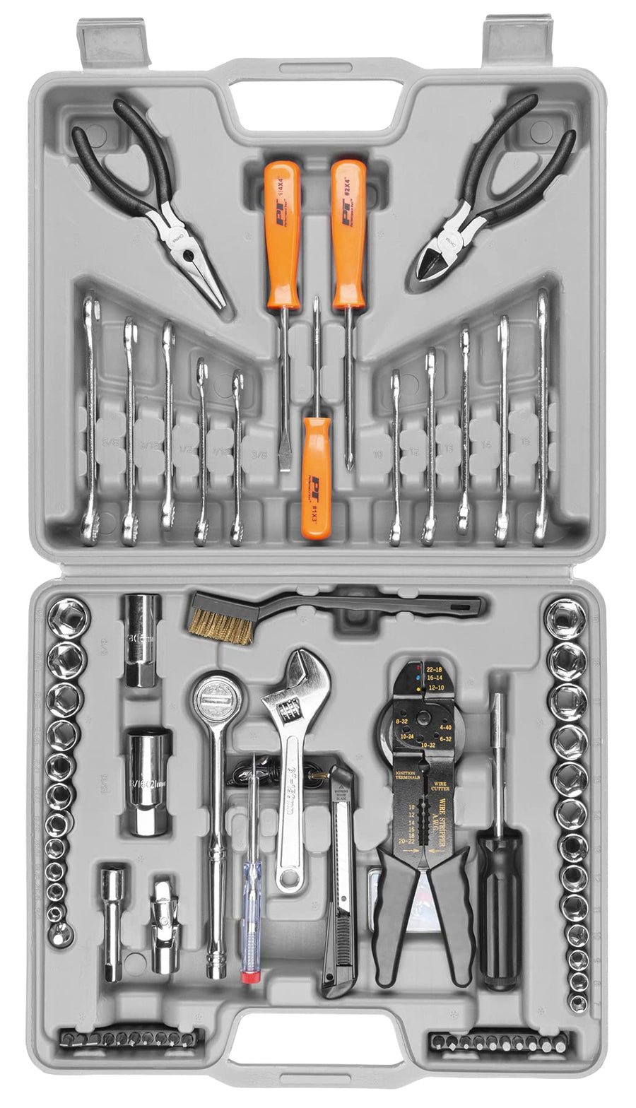 Multi-Use Tool Set Performance Tool W1193 SAE/Metric, General Household Hand Tools, Auto Repair Tool Set, with Plastic Toolbox Storage Case, Gray, 119-Pieces