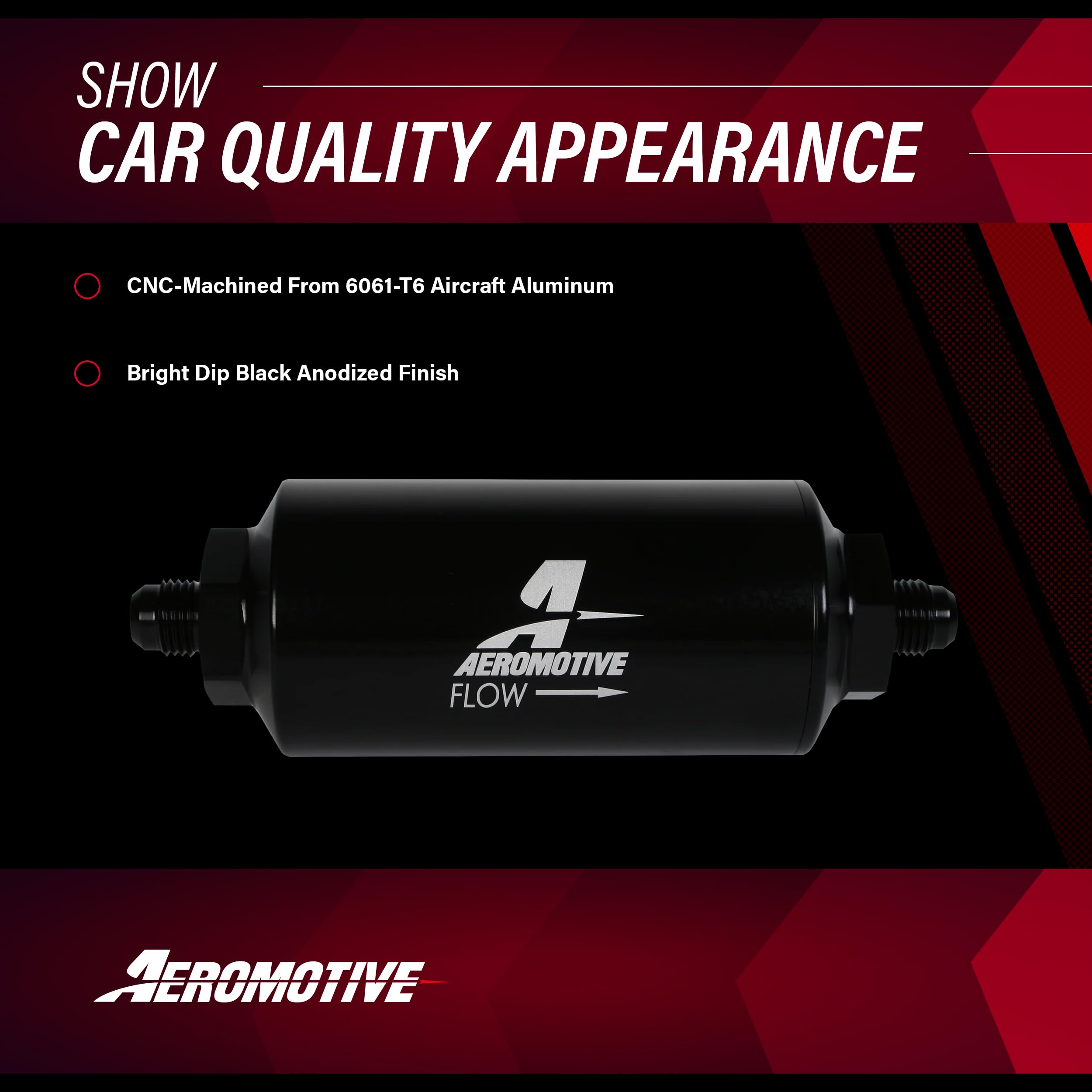 Inline Fuel Filter Element Aeromotive 12347, 10 Micron Rating, Cellulose Media, Male AN-06, Port, Gas and Diesel, 2" OD