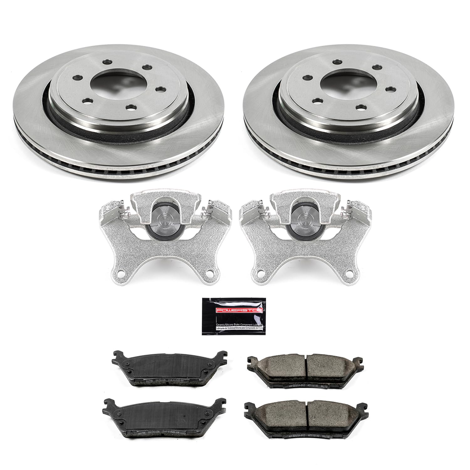 Power Stop KCOE6814 Rear Brake Kit- Brake Rotors, Ceramic Brake Pads & Brake Calipers Autospecialty Stock Replacement For Ford F-150 2015-2017 [Model Specific]