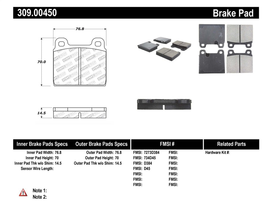 Sport Brake Pads StopTech 309.00450 with Shims