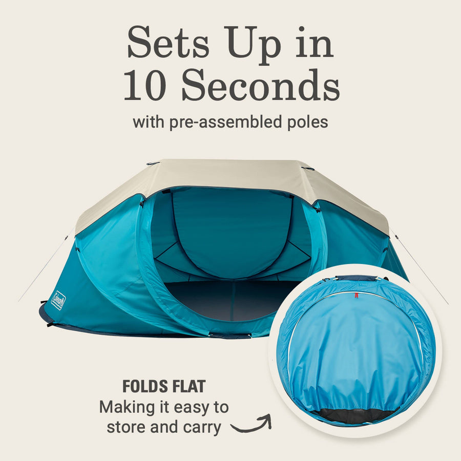 Pop-Up Coleman Instant Tent Sets Up in 10 Seconds, Portable & Lightweight 2/4 Person Weatherproof Camping Tent with Adjustable Rainfly