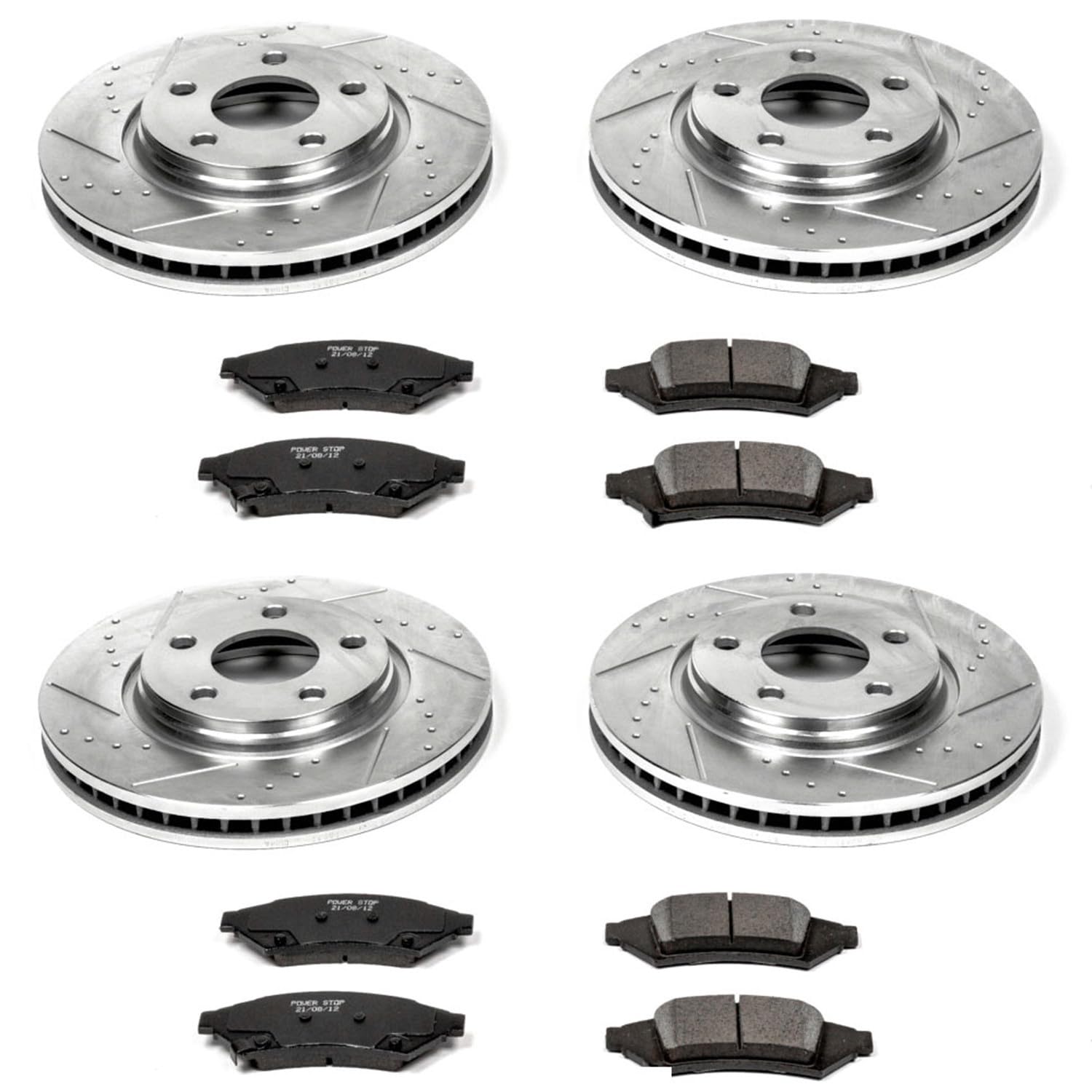 Power Stop K1587 Z23 Carbon Fiber Brake Pads Front and Rear with Drilled & Slotted Brake Rotors Kit For Pontiac Grand Prix 2004 [Model Specific]