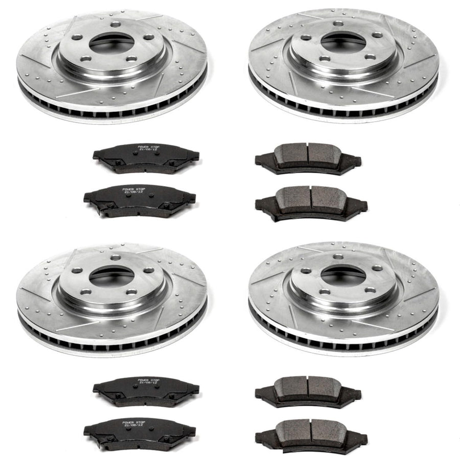 Power Stop K1587 Z23 Carbon Fiber Brake Pads Front and Rear with Drilled & Slotted Brake Rotors Kit For Pontiac Grand Prix 2004 [Model Specific]