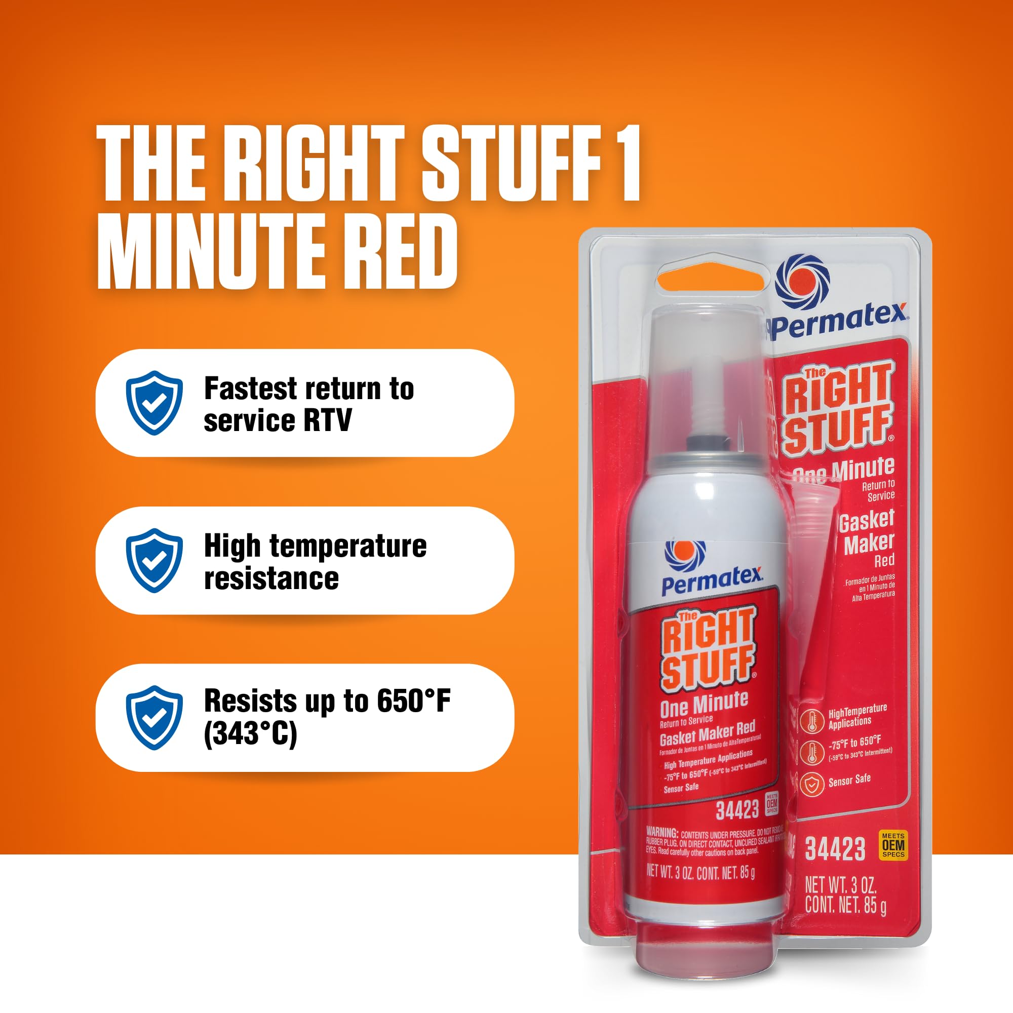Permatex Right Stuff 34423 1 Minute Red High Temperature Gasket Maker, 3 oz