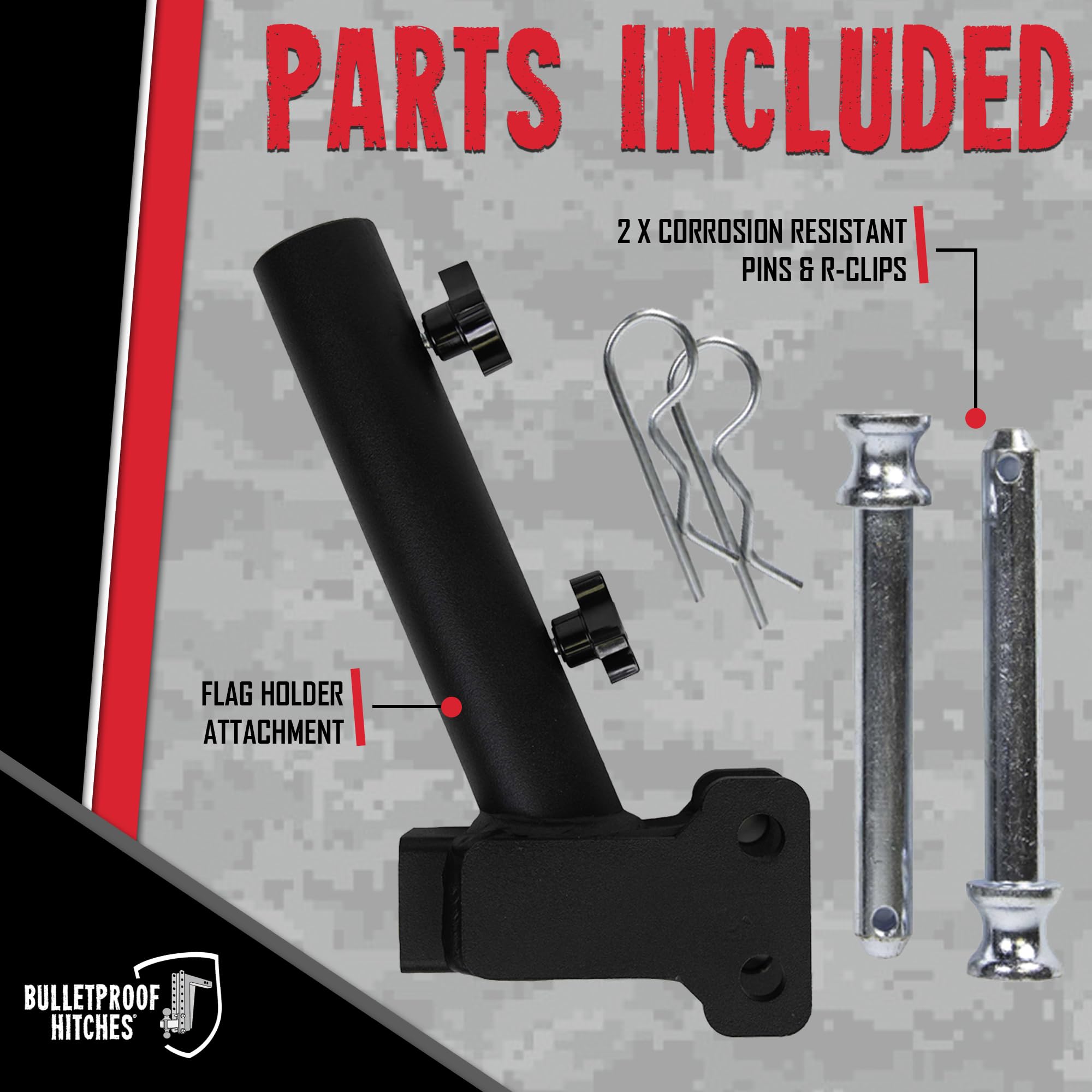 Trailer Hitch Flag Pole Holder - BulletProof Hitches - Flag Holder for Truck, RV, & SUV - Solid Steel, Corrosion Resistant, Black Powder Coat