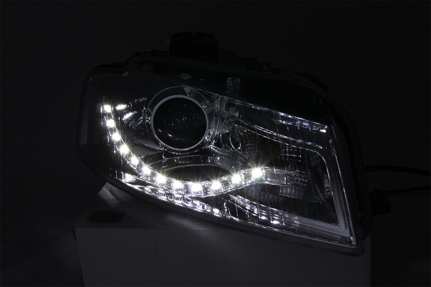 Chrome Clear AnzoUSA R8 LED Style Projector Headlight for Audi A3 - (Sold in Pairs)