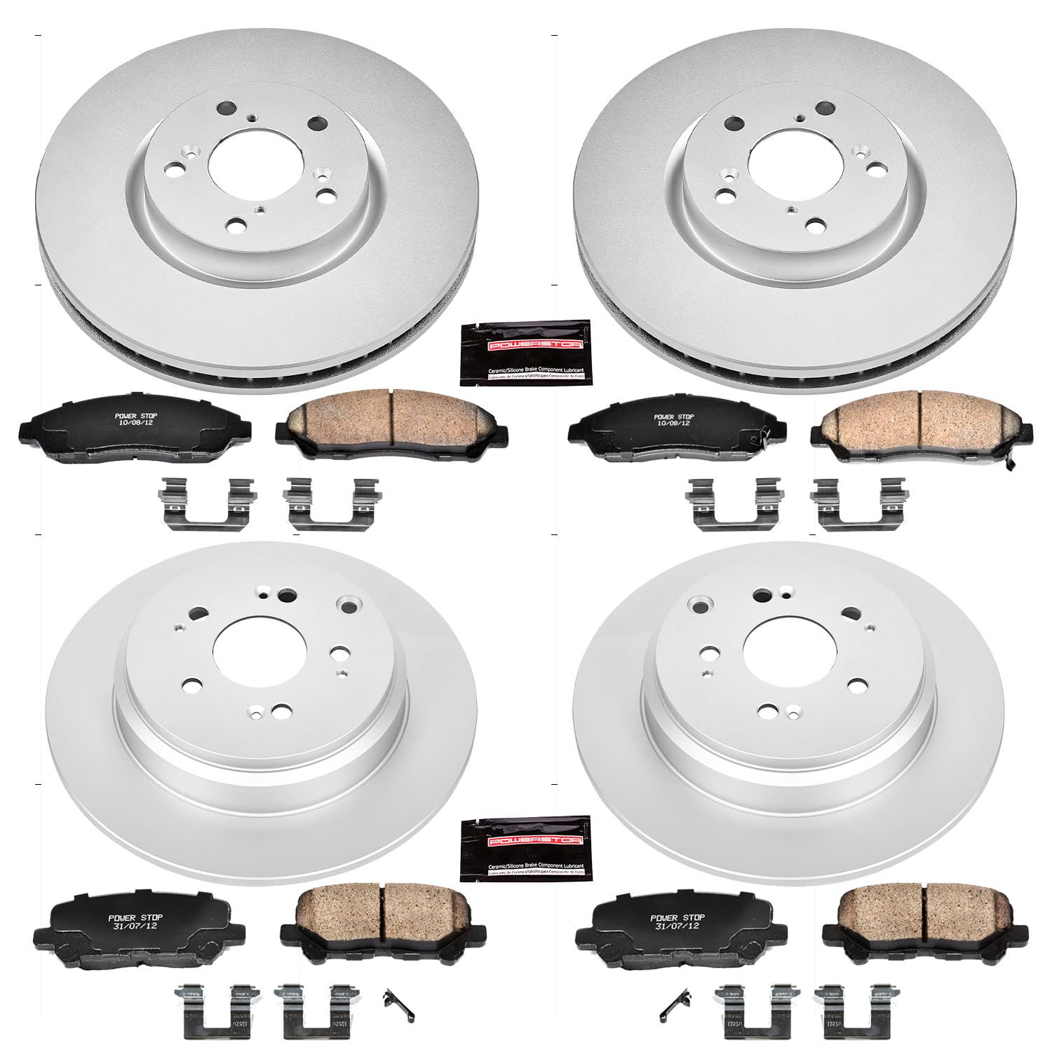 Power Stop CRK5369 Brake Rotor & Coated Ceramic Brake Pads- front & rear For Acura MDX 2007-2013, Acura ZDX 2010-2013, Honda Pilot 2009-2011 [Model Specific]