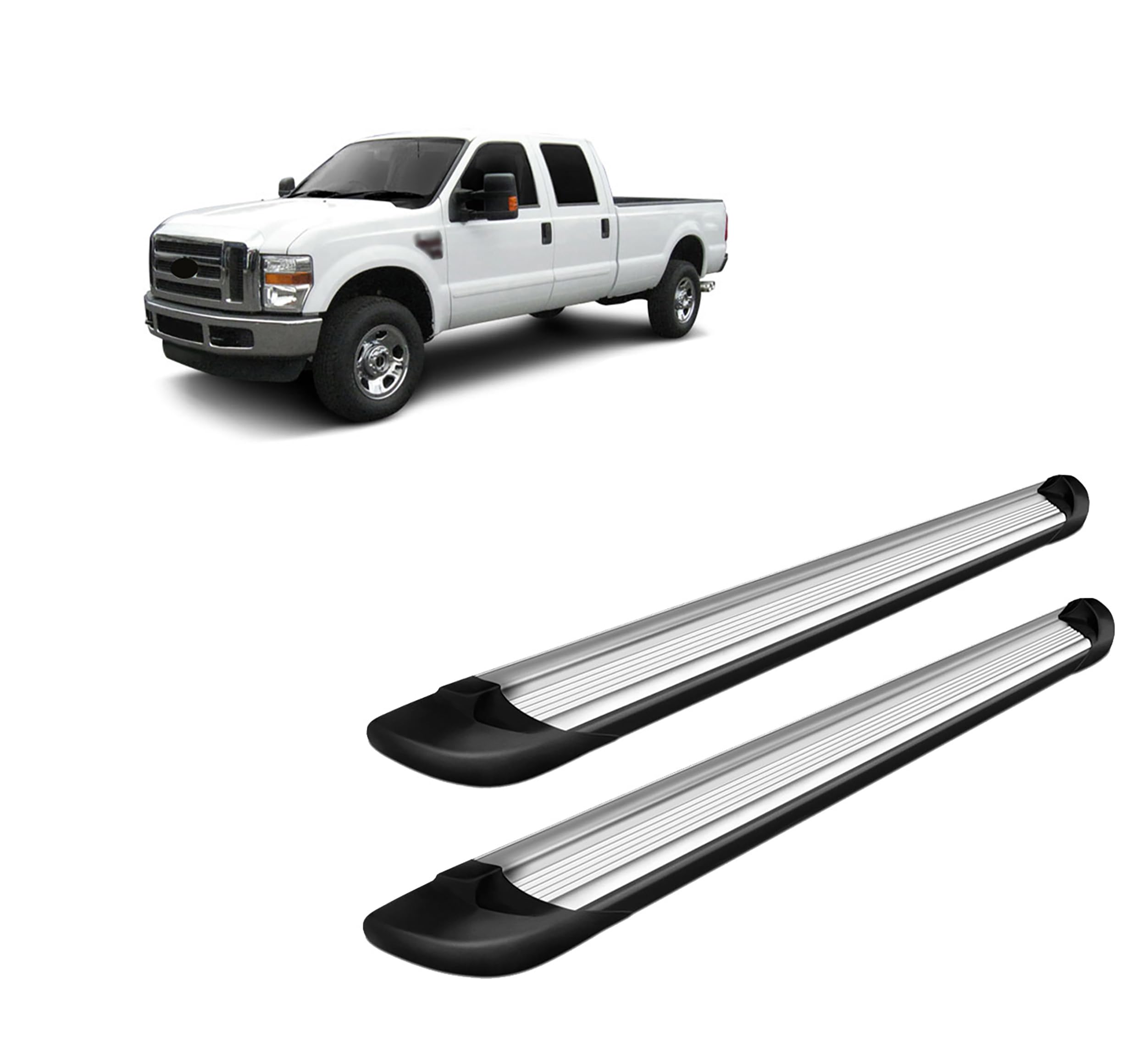 Transporter Running Boards Silver Black Horse Compatible with 2009-2016 Ford F-250 Super Duty|2009-2016 Ford F-350 Super Duty|2009-2016 Ford F-450 Super Duty|2009-2016 Ford F-550 Super Duty-TR-F491S