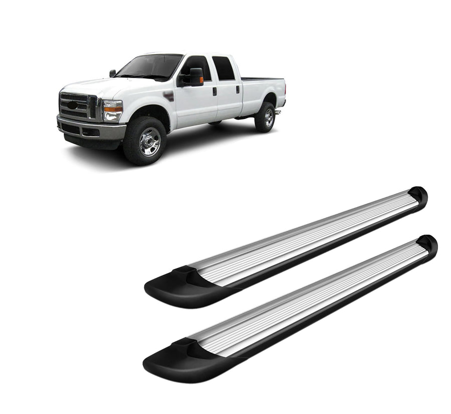 Transporter Running Boards Silver Black Horse Compatible with 2009-2016 Ford F-250 Super Duty|2009-2016 Ford F-350 Super Duty|2009-2016 Ford F-450 Super Duty|2009-2016 Ford F-550 Super Duty-TR-F491S