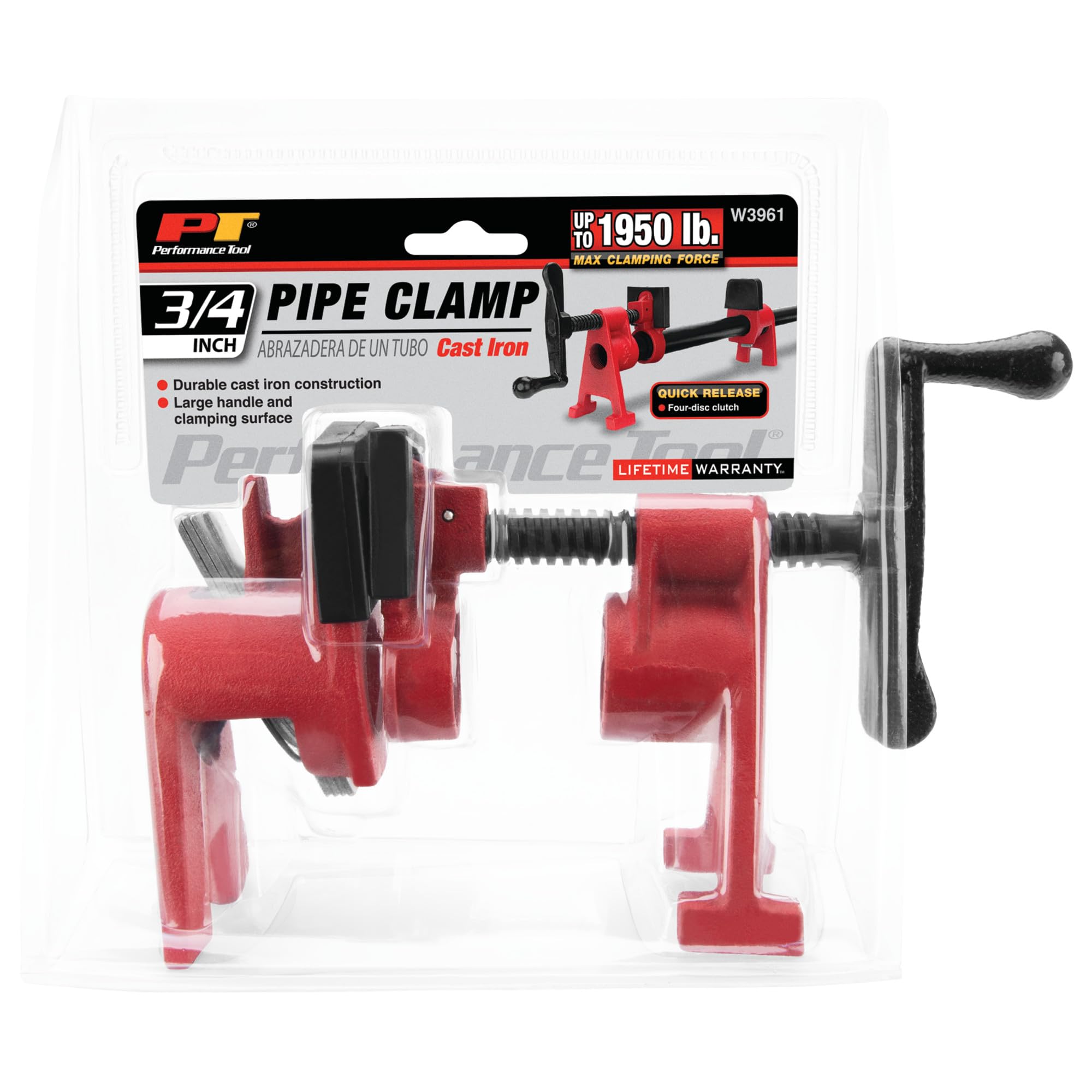 W3961 Performance Tool Quick Release Cast Steel Pipe Clamp with 1950 lbs Clamping Pressure for 3/4-Inch NPT Pipe (Pipe not Included)