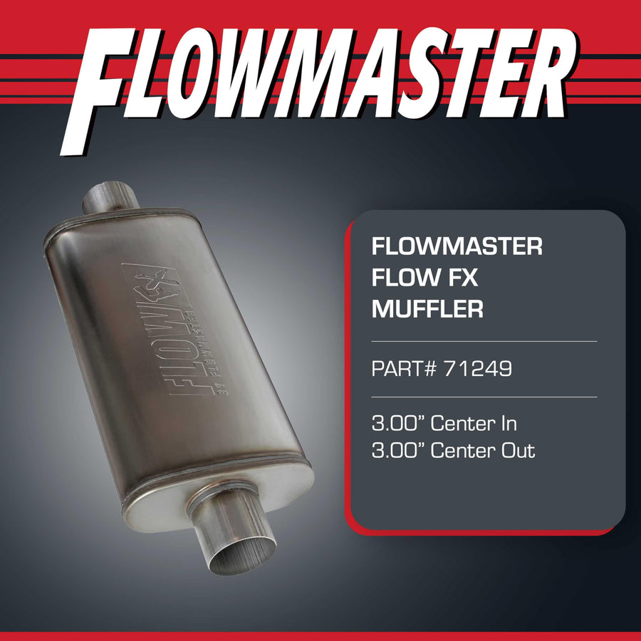 Flowmaster Muffler Flow FX – 3.00” Center In / 3.00” Center Out – Moderate Sound – Stainless Steel – Affordable Performance for Modern Trucks, Muscle Cars & Daily Drivers (71249)