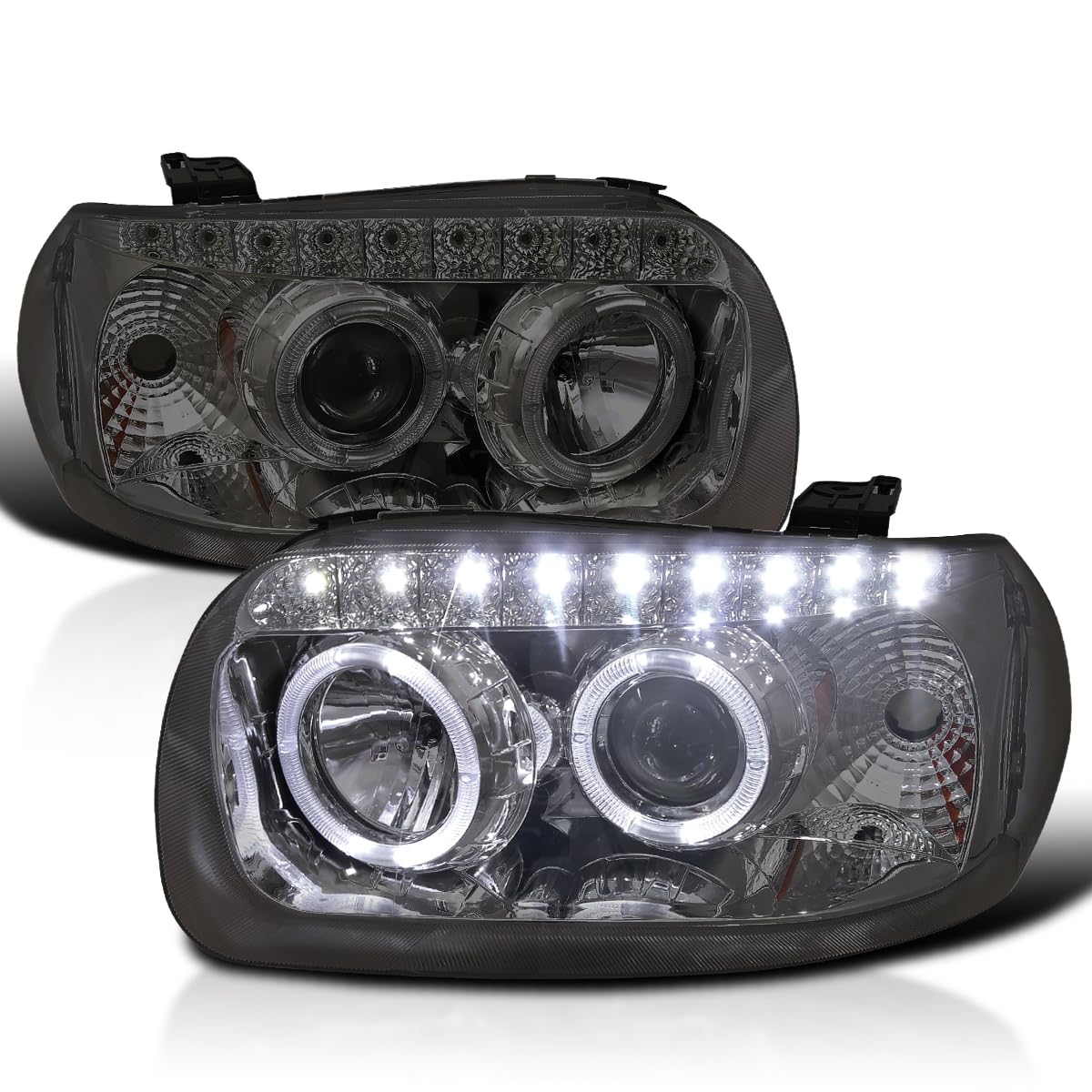 Dual Halo SMD LED DRL Projector Headlights SPEC-D TUNING Compatible with 2005-2007 Ford Escape, Left + Right Pair Headlamps Assembly