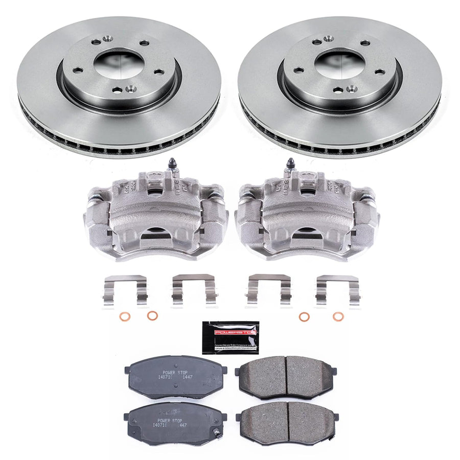 Power Stop KCOE5806 Front Brake Kit-Drilled/Slotted Rotors, Ceramic Brake Pads & Calipers Stock Replacement For Hyundai Tucson 2010-2011, Kia Sportage 2011 [Model Specific]