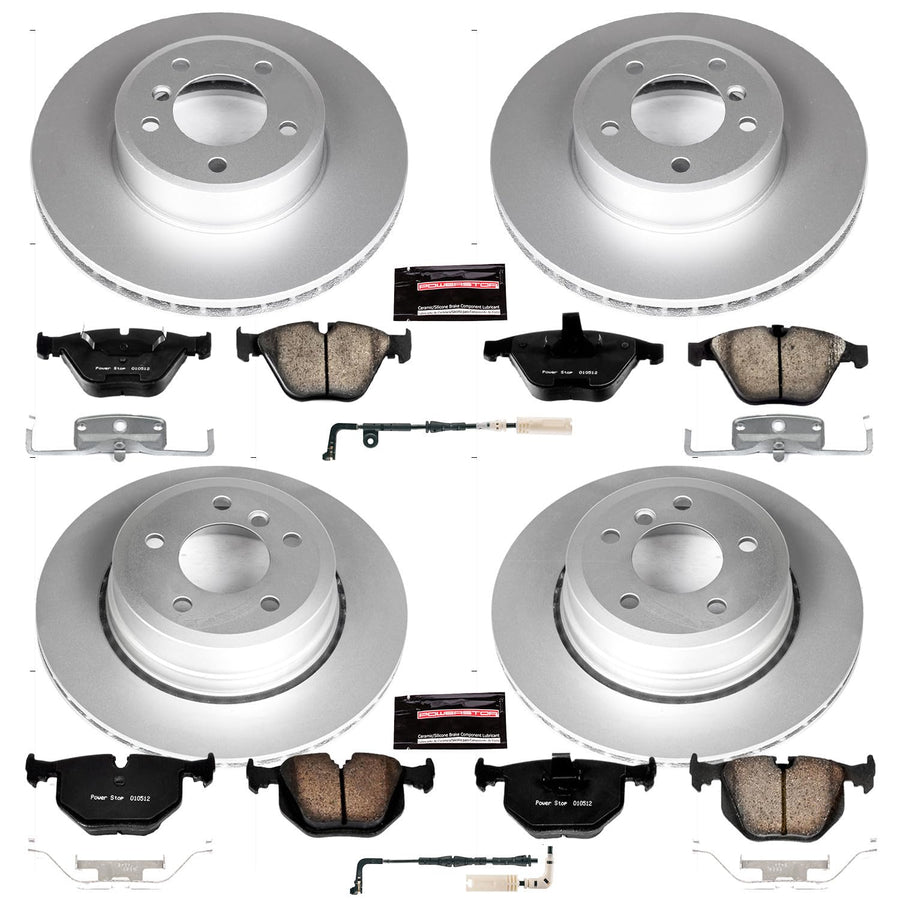 Power Stop CRK5439 Z23 Geomet Coated Front and Rear Brake Kit and 1 Front & 1 Rear Sensor Wires For BMW 525xi, BMW 5, BMW 528i xDrive, BMW 5, BMW 530xi, BMW 535i xDrive