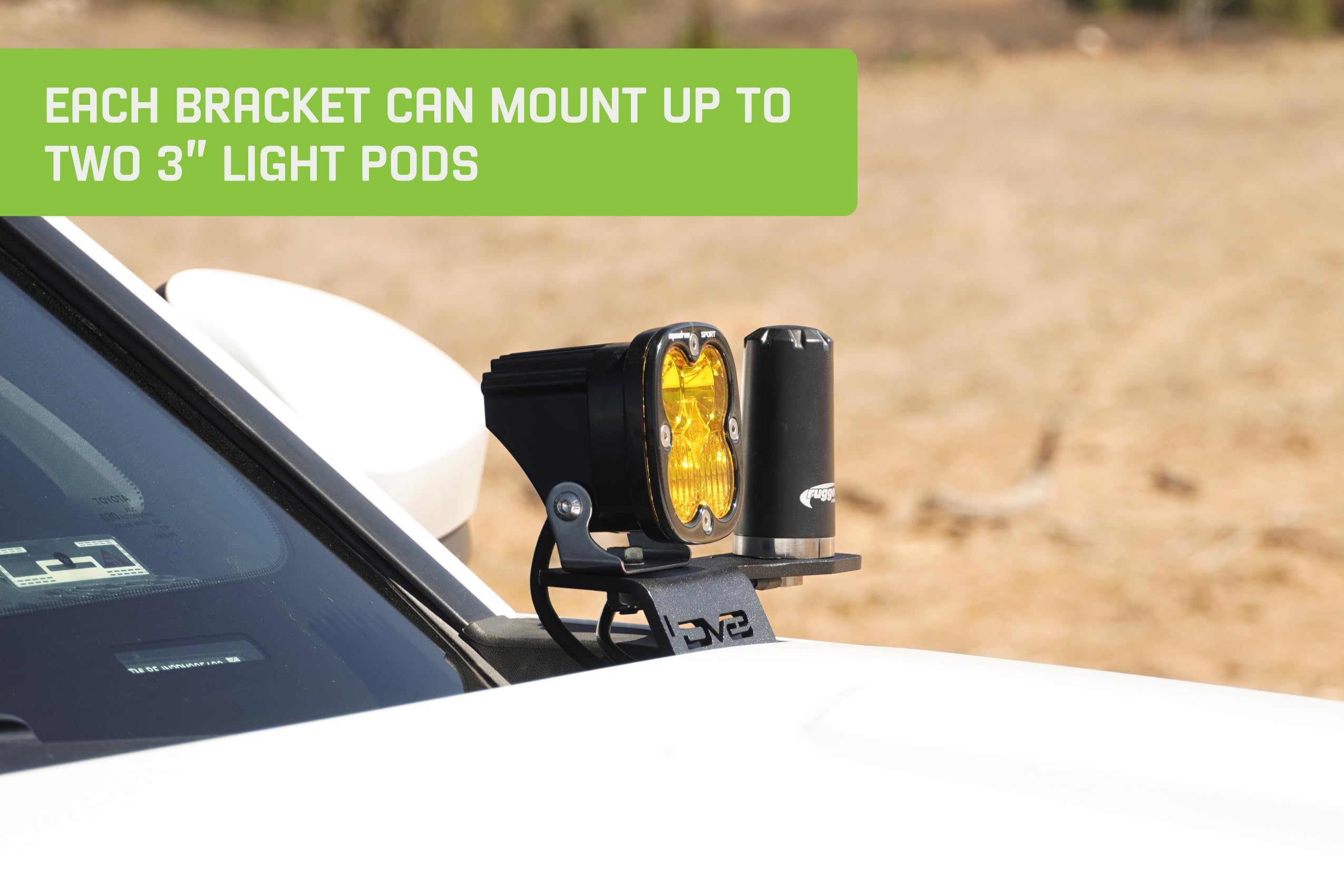 Ditch Light Brackets DV8 Offroad for 2024-2025 Toyota Tacoma | Mounts Up to Two 3" Pod Lights | Second Mounting Point Can Be Used for an Antenna, Whip Light, etc. | Low-Profile Fitment | Fully Bolt-On