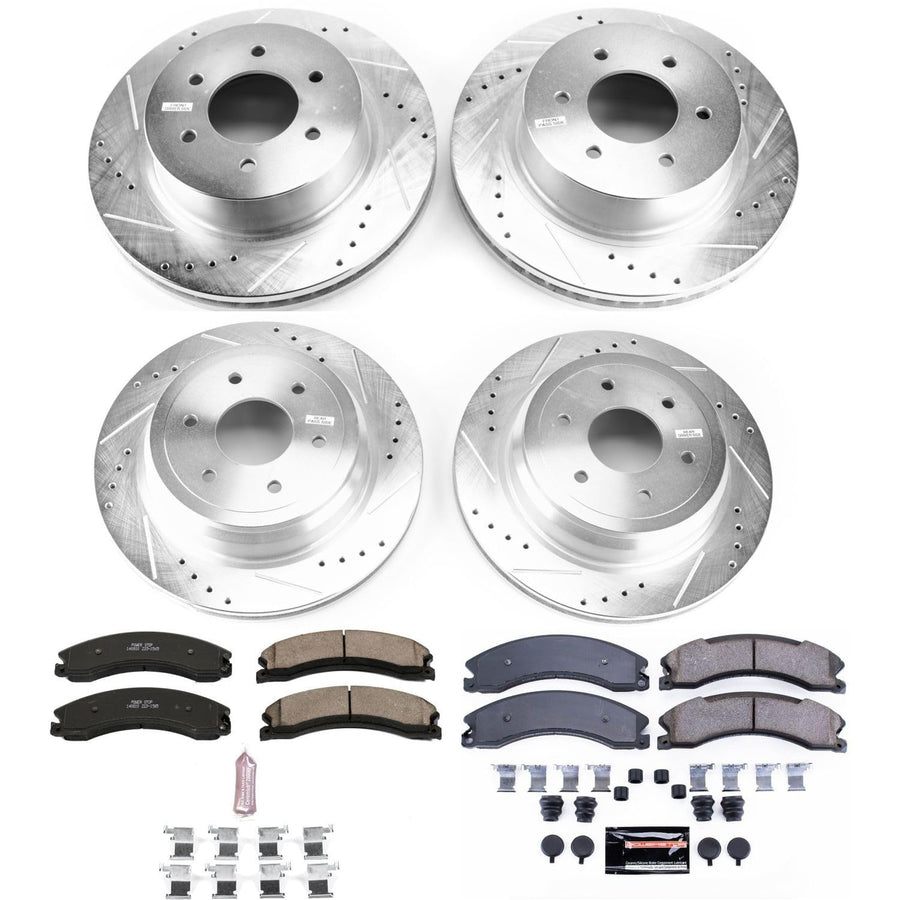 Power Stop K7876 Z23 Carbon Fiber Brake Pads Front and Rear with Drilled & Slotted Brake Rotors Kit For Nissan TITAN XD 2016-2022 [Model Specific]
