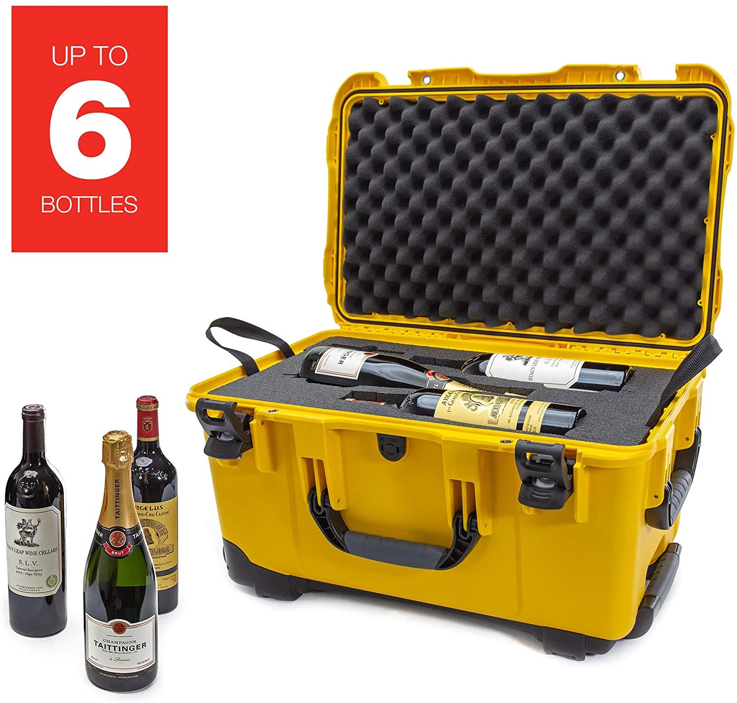 Protective Travel Case Nanuk 938 for 6 Bottles of Wine w/Wheels and Extendable Handle, TSA Approved - Yellow,938-6BTLS4