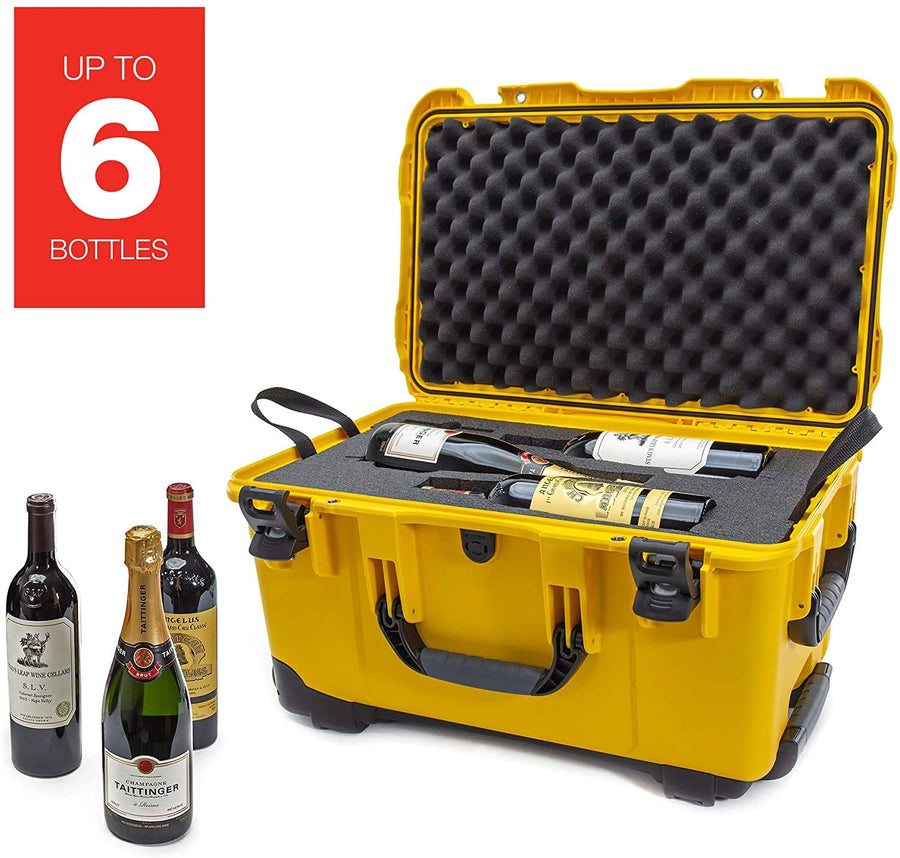 Protective Travel Case Nanuk 938 for 6 Bottles of Wine w/Wheels and Extendable Handle, TSA Approved - Yellow,938-6BTLS4