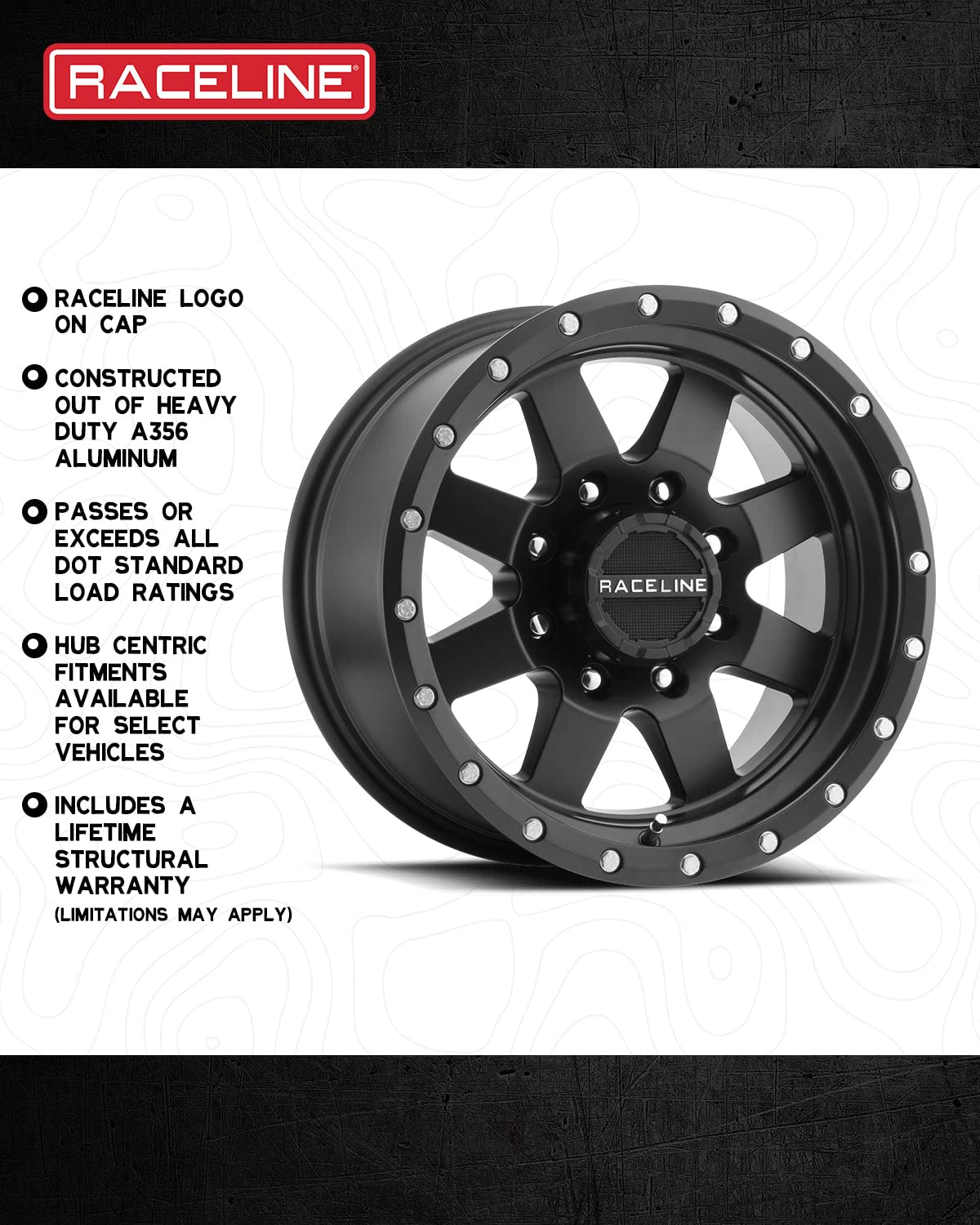 935B Raceline Wheels DEFENDER Wheel Satin Black 20X9"8X165.1 Bolt Pattern +12mm Offset/(5.5"B/S) 8 Spoke Aluminum Passenger Car Wheels, Full Size Replacement Black Car Rims