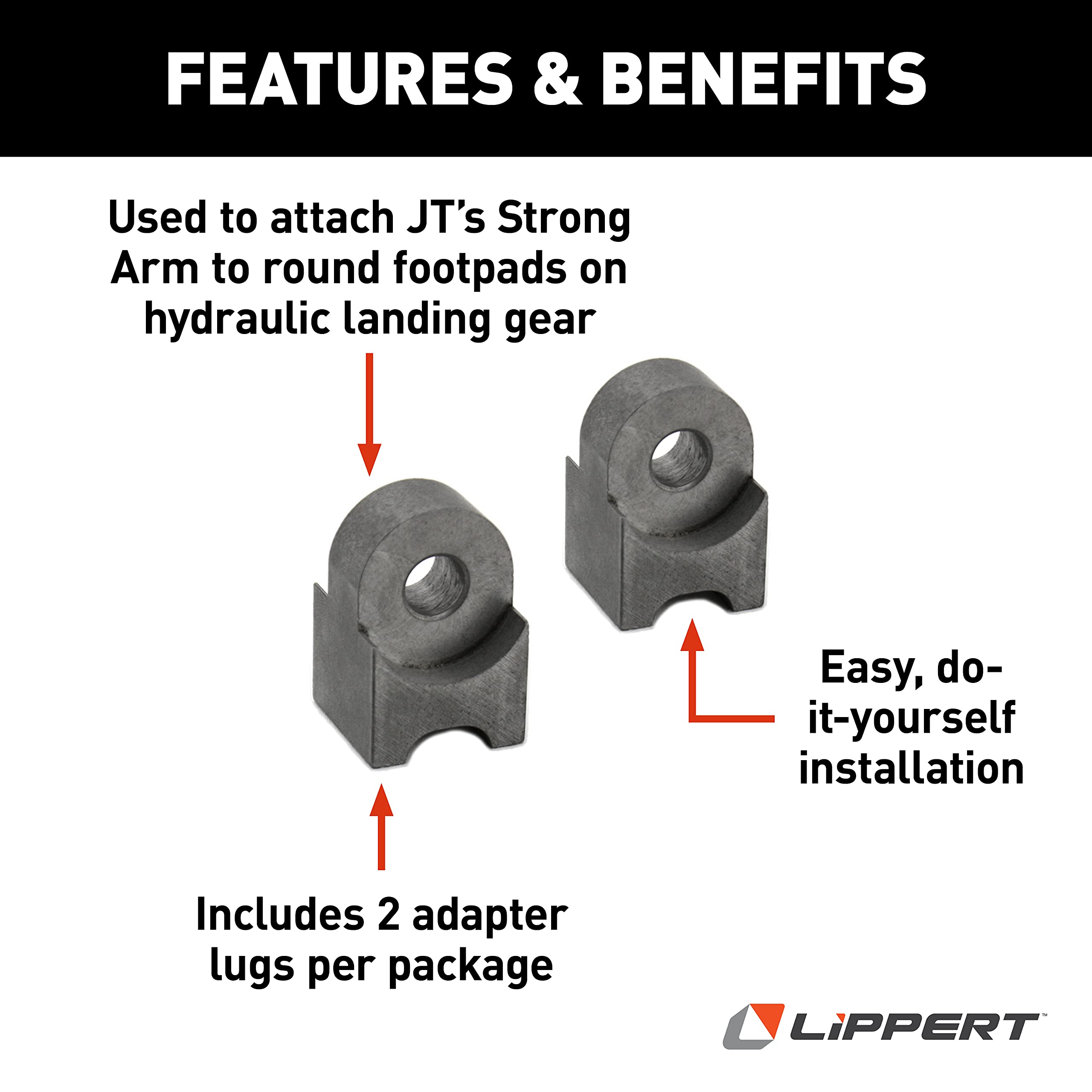 Lippert RV Jack Stabilizer Adapter Lugs JT’s Strong Arm for Round Footpads, Hydraulic Landing Gear Jacks on 5th Wheel RVs and Travel Trailers, 2-Pack - 314592