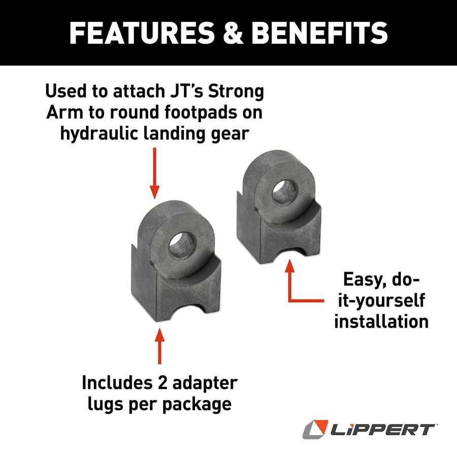 Lippert RV Jack Stabilizer Adapter Lugs JT’s Strong Arm for Round Footpads, Hydraulic Landing Gear Jacks on 5th Wheel RVs and Travel Trailers, 2-Pack - 314592