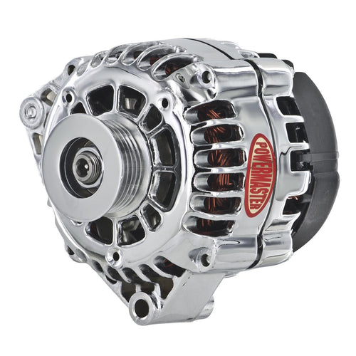 Alternator Powermaster 382081 (GM CS130D Chrome 165A 6 grv Pulley Offset Left Mtg 1-Wire or OE Hookup), 1 Pack