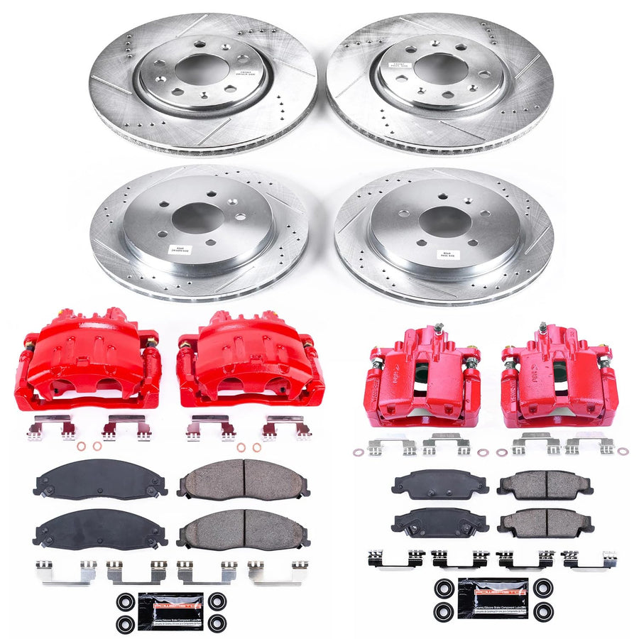 Power Stop Z23 Evolution Sport Brake Upgrade Kit with Powder Coated Calipers- Front & Rear For Cadillac STS 2005-2008 [Model Specific]