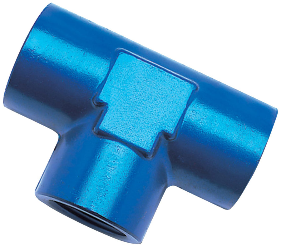 Blue Anodized Aluminum Edelbrock/Russell 661720 1/4" Female Pipe Tee Fitting