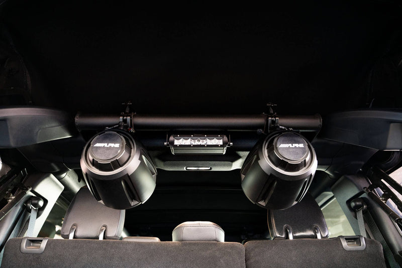 Rear Speaker & Light Bar Mount DV8 Offroad for 2021-2025 Ford Bronco 4-Door | Attach Speaker Cans | 10" Flat Mount for Light Bar or Pods | Fits Inside Rear Roll Bar