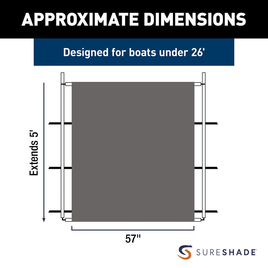 PTX Power Shade SureShade - 57" Wide (Gray) - Easy Installation on T-Top or Hardtop Boats - 600D Marine Canvas, Stainless Steel Frame - 12V DC Motors - Anti-Racking and Auto Shut-Off - PTXSS57GY