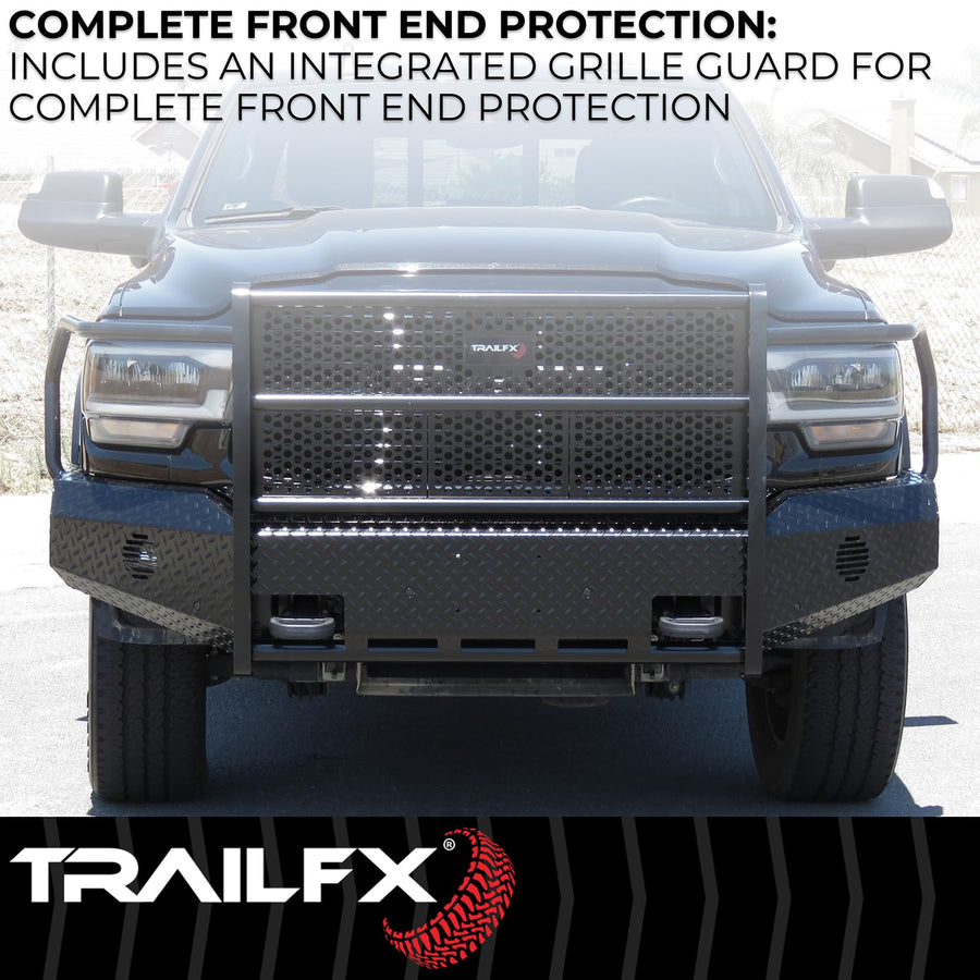 FX3021A Trail FX Bumper, One Piece Design, Direct Fit, With Grille Guard/Grille Mesh/Auxiliary Light Cutouts, Without Winch Mount, Gloss Black, Steel, Fits 2015-2019 Chevrolet Silverado 2500/3500 HD