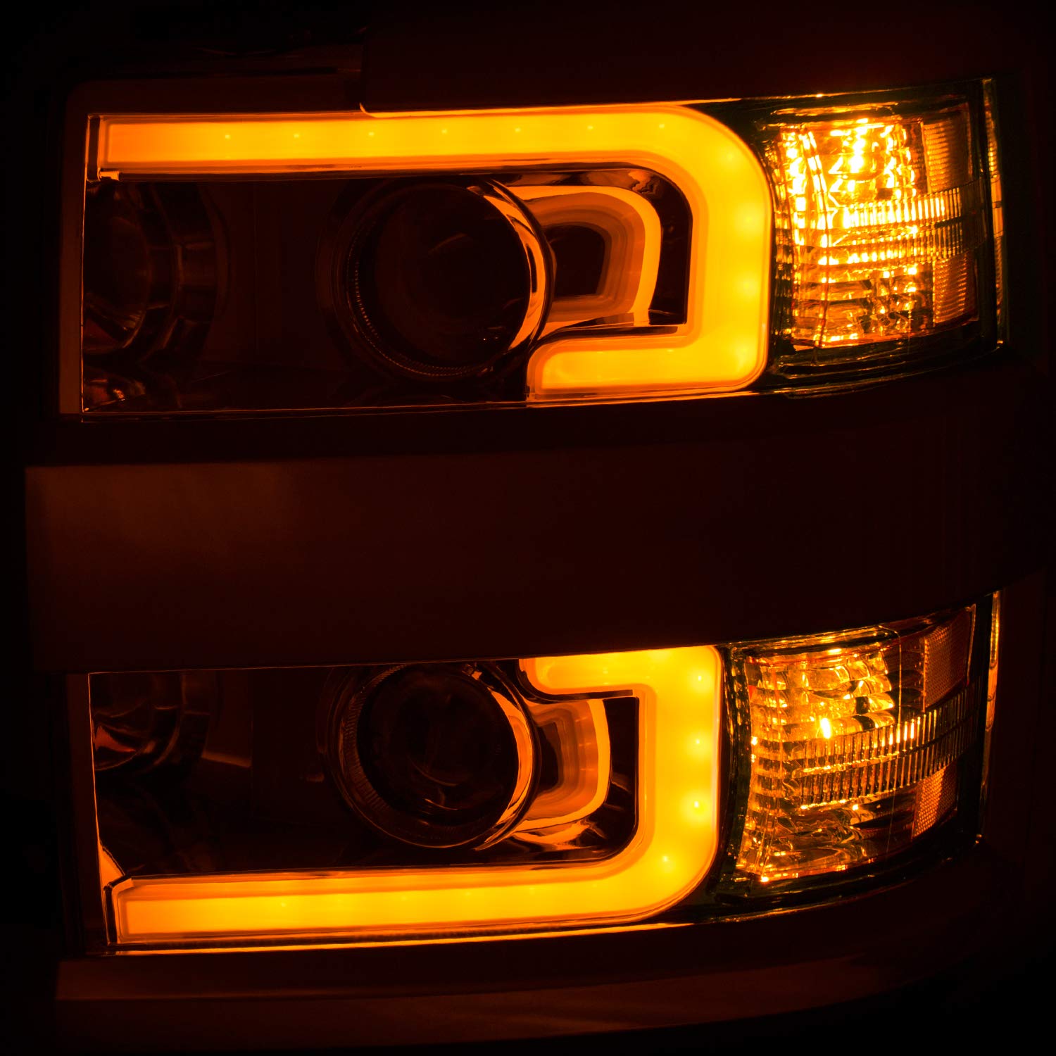 CHEVY SILVERADO 2500HD,3500HD 15-19 PROJECTOR SWITCHBACK HEADLIGHT CHROME W/AMBER AnzoUSA