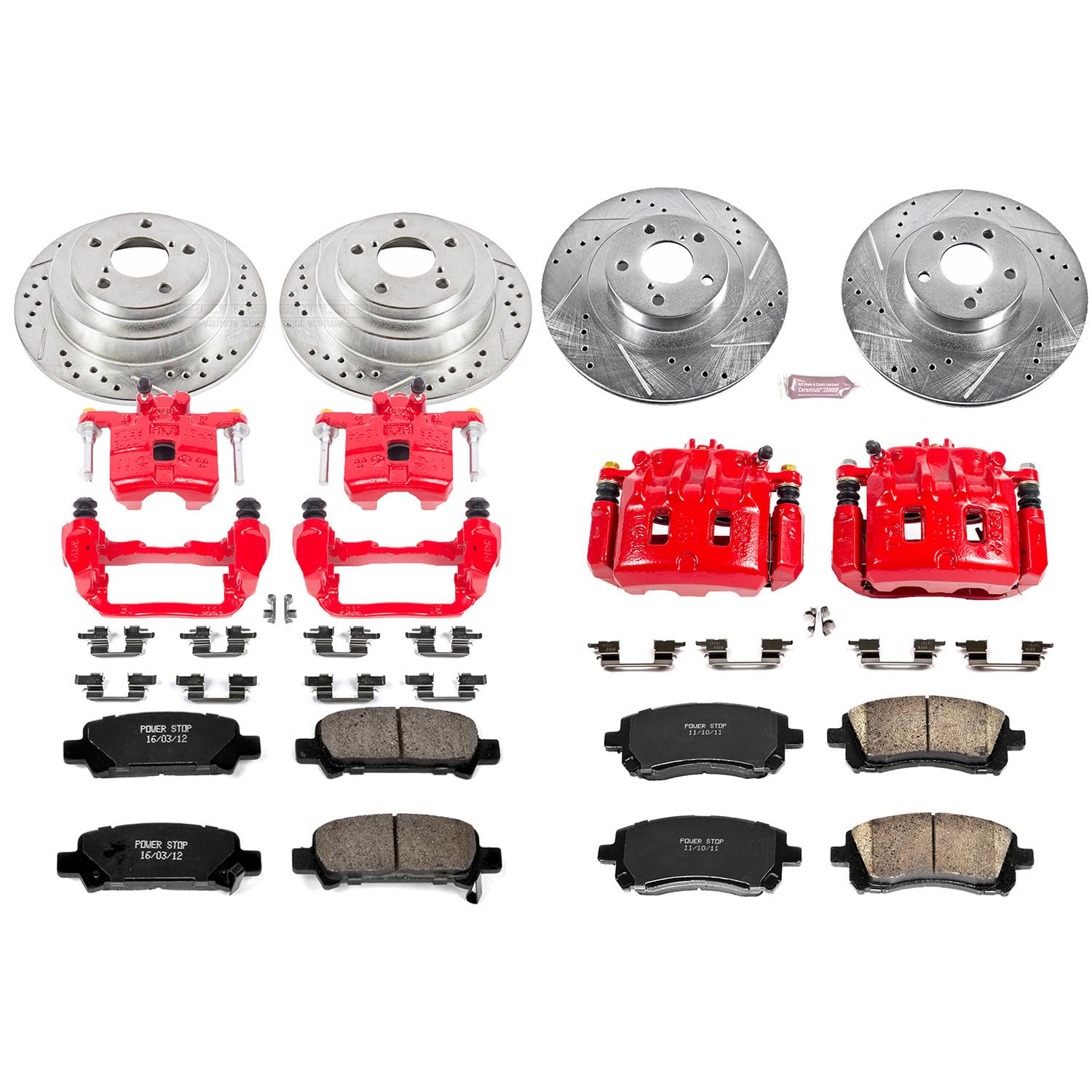 Power Stop Z23 Evolution Sport KC2371 1-Click Brake Kit with Powder Coated Calipers (Brake Pads, Drilled/Slotted Rotors) For Subaru Impreza 2002-2003 [Model Specific]
