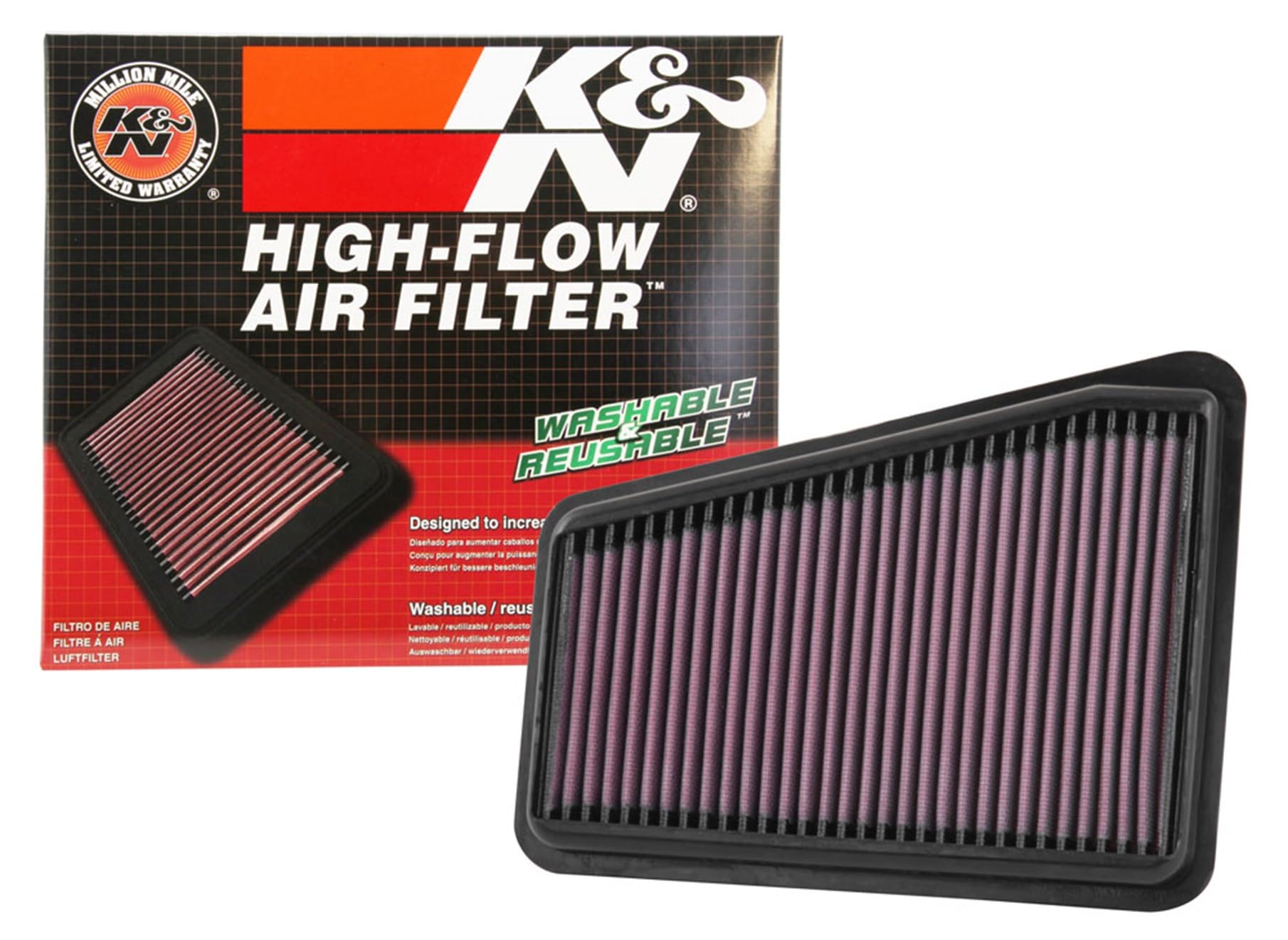 High-Flow K&N Original Lifetime Engine Air Filter: Increase Power: Premium, Washable: Compatible with 2018-2025 Genesis/Kia: G70, Stinger, 33-5067