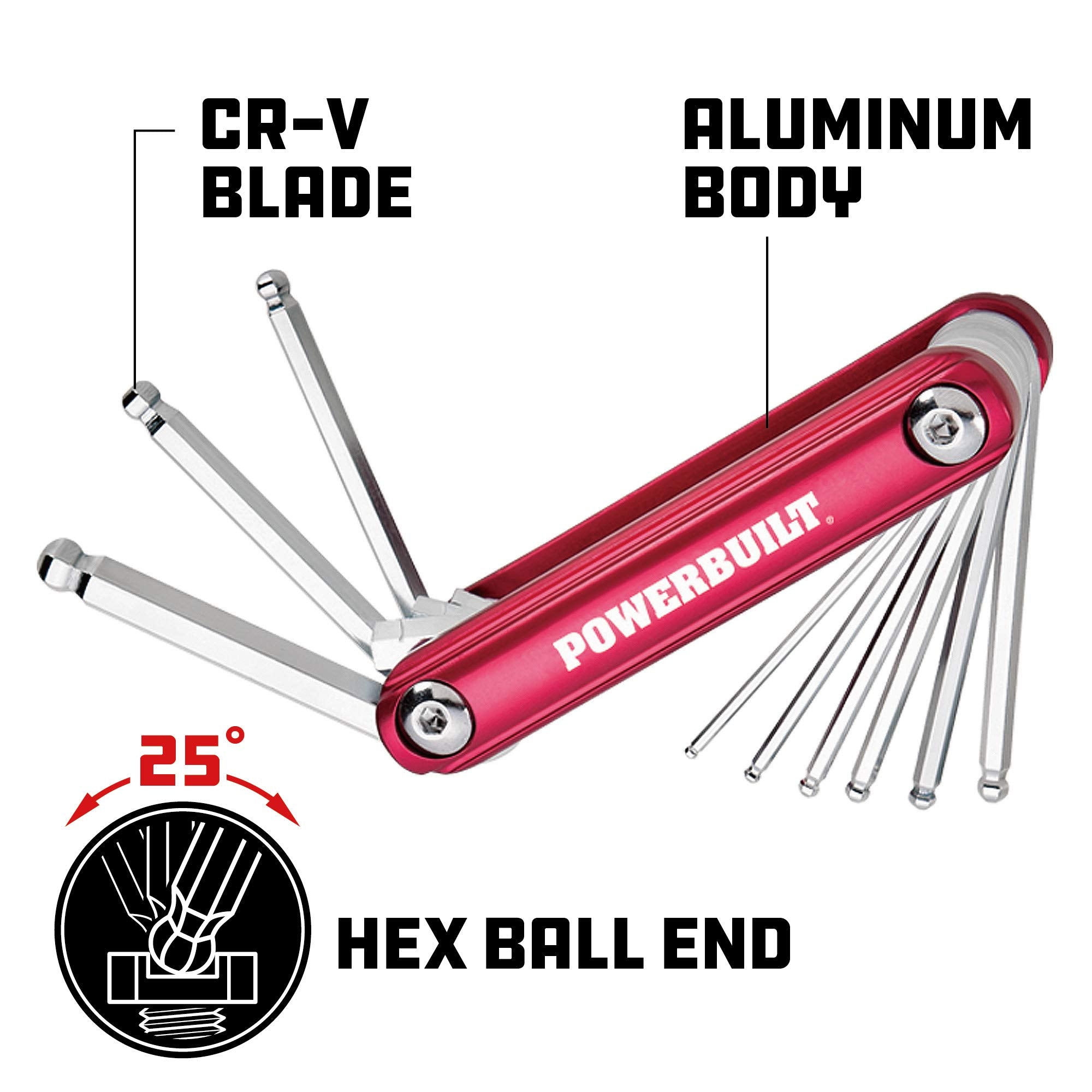 Folding Powerbuilt 940953 Hex Key Wrench Set Ball-End SAE (9 Piece) (1/16" - 1/4")