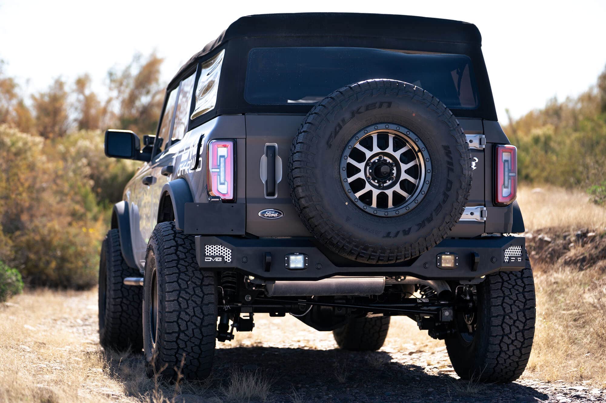 MTO Series DV8 Offroad Rear Bumper for 2021-2025 Ford Bronco | Retains Factory Backup Sensors & Tow Hitch | Accepts 37" Spare Tire on OEM Carrier | Mount (2) 3" Flush Mount Pod Lights