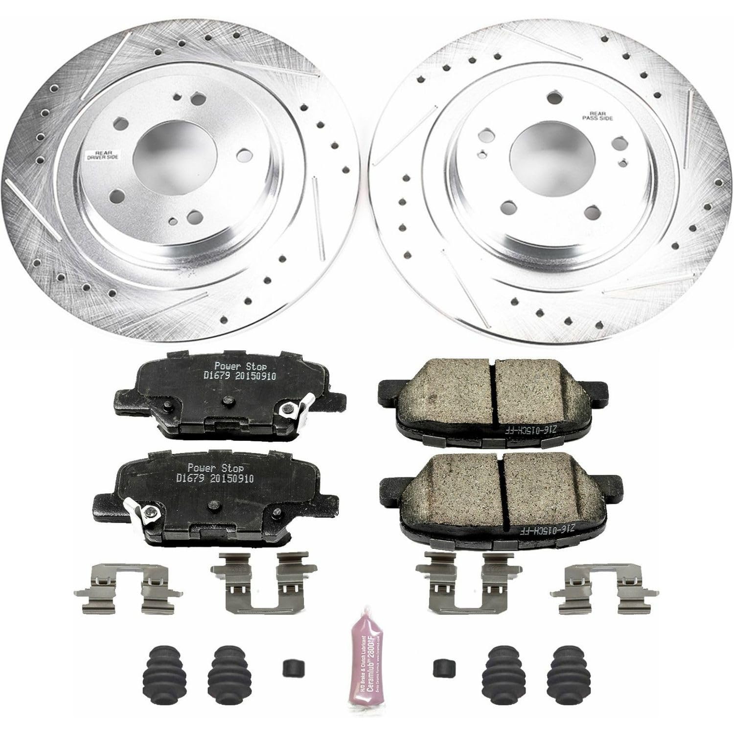 Power Stop K6976 Rear Brake Pads Z23 Carbon Fiber with Drilled & Slotted Brake Rotors Kit For Mitsubishi Outlander 2014-2018, Mitsubishi Outlander Sport 2013-2020 [Model Specific]
