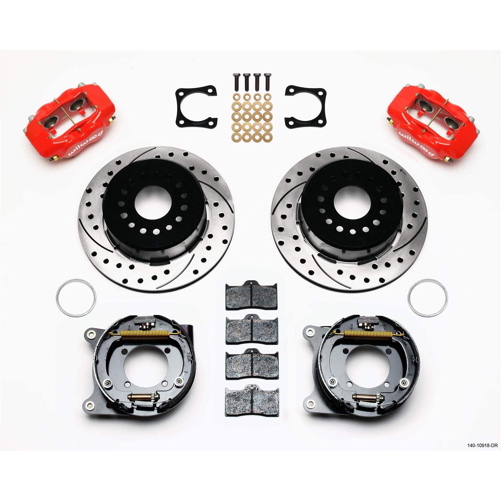 FDL P/S Park Brake Kit WILWOOD 140-10918-DR, Drilled, Red Chevy 12 Bolt-Spec 3.15" Brng,Stggrd mt