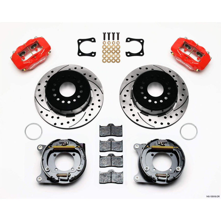 FDL P/S Park Brake Kit WILWOOD 140-10918-DR, Drilled, Red Chevy 12 Bolt-Spec 3.15" Brng,Stggrd mt