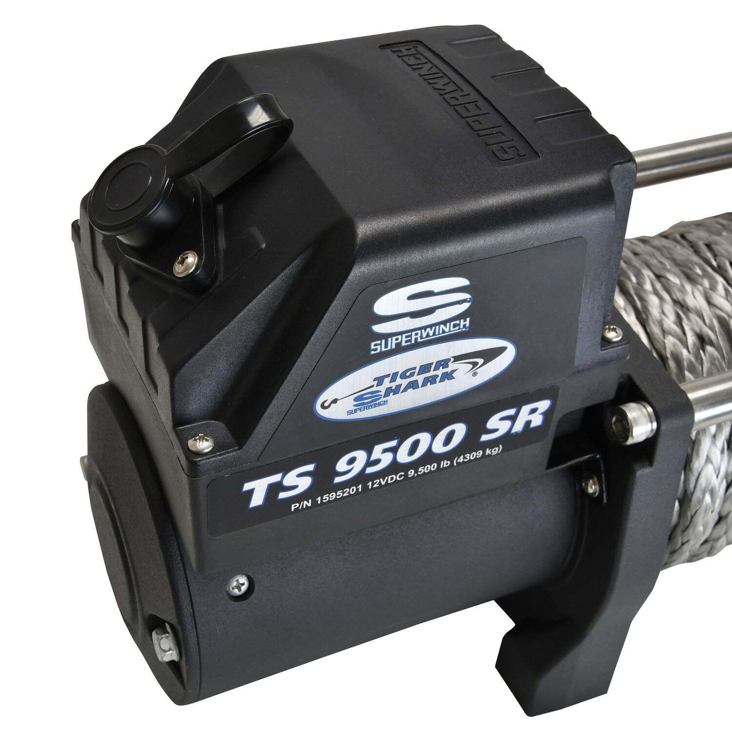 Tiger Shark SUPERWINCH 1595201 Winch with Aluminum Hawse and Synthetic Rope - 9500 lb. Load Capacity, Black
