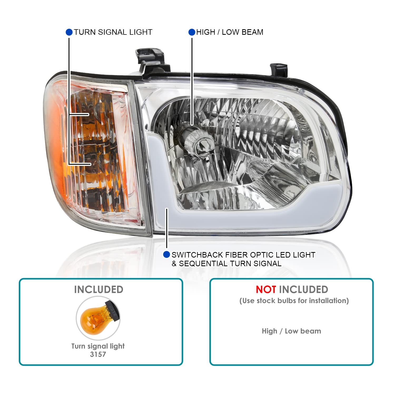 LED Switchback Sequential Headlights + Corner Lights SPEC-D TUNING Compatible with 2005-2006 Toyota Tundra, Left + Right Pair Headlamp Assembly