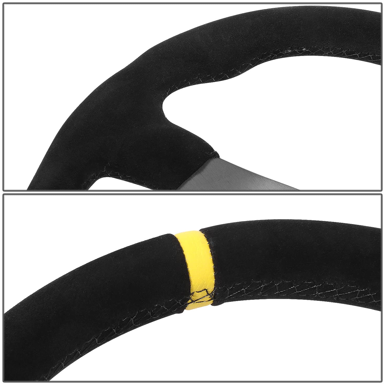 NRG Innovations Reinforced NRG-RST-024MB-S-Y Steering Wheel - 320mm Sport Suede Flat Bottom with Yellow Center Mark