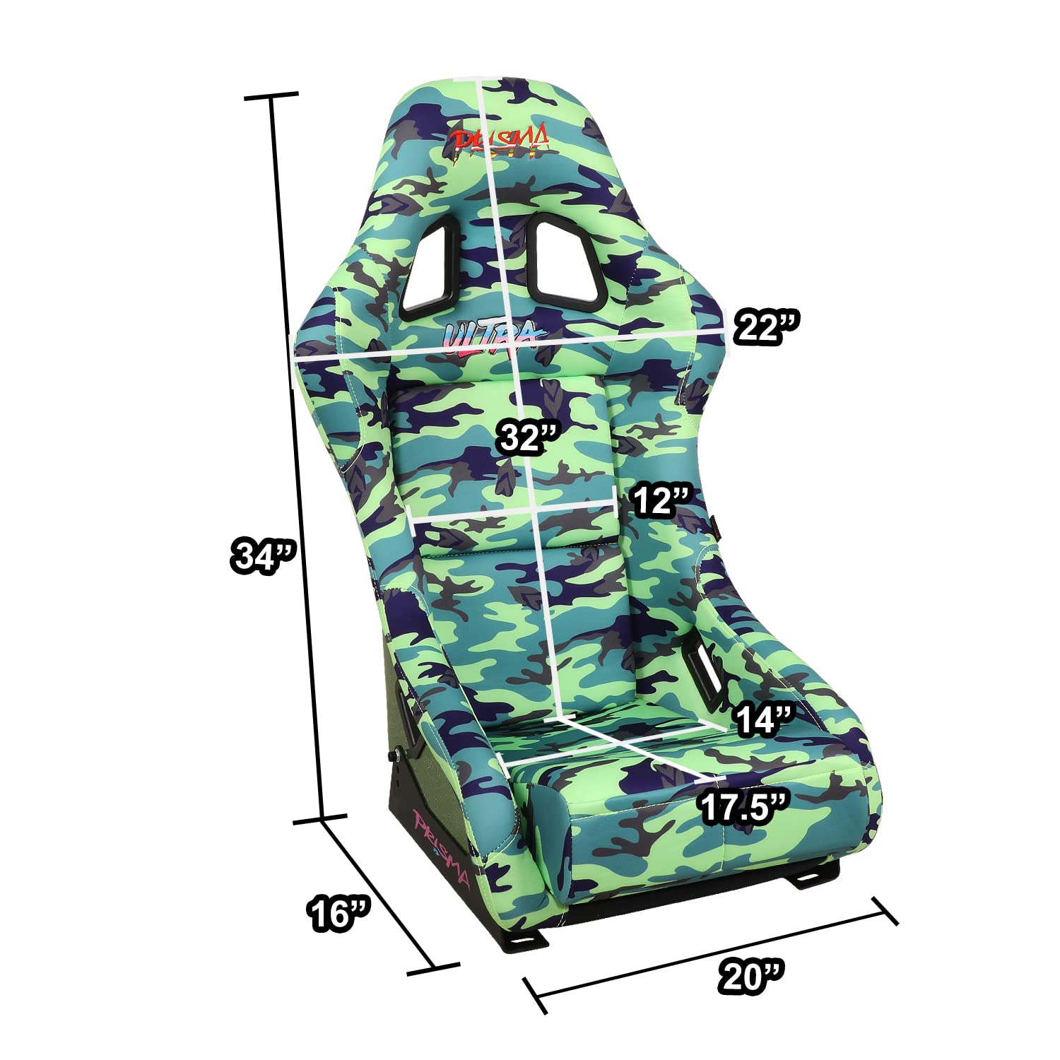 NRG Innovations Prisma FRP-303-GIJ Fixed Back Bucket Racing Seat with Bottom Mount Bracket, Green Camo/Green Glitter Back