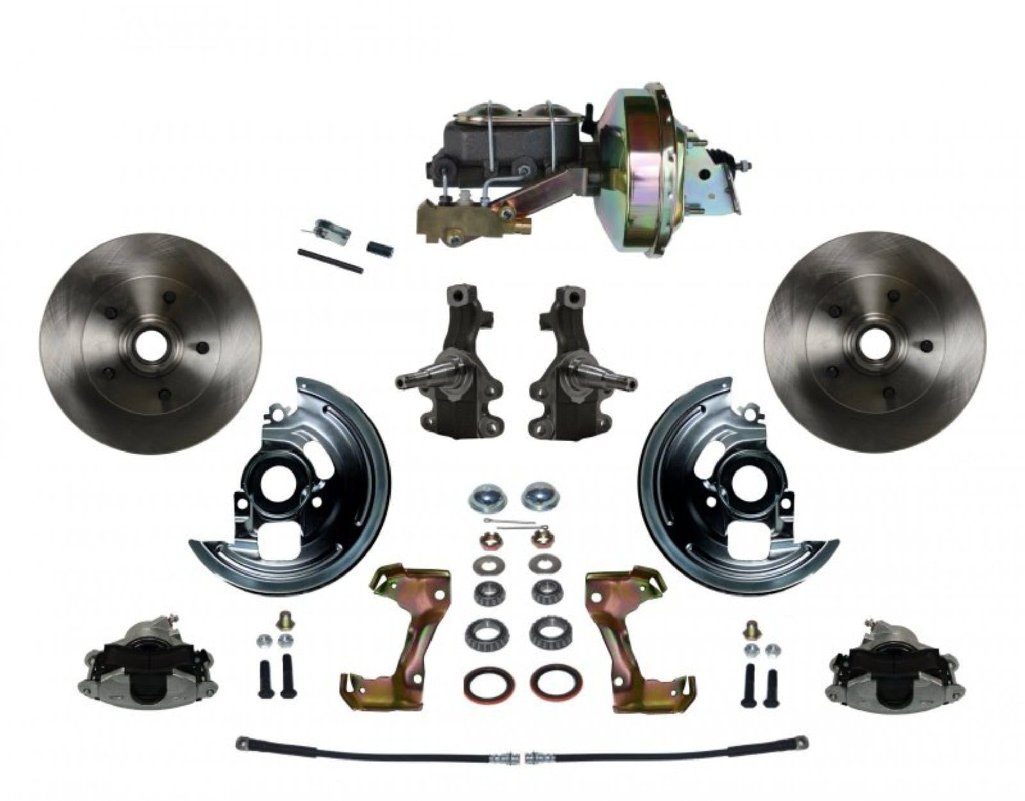 Power LEED BRAKES Front Disc Brake Conversion Kit 2" Drop Spindle With 9" Zinc Booster Cast Iron M/C Disc/Drum Side Mount