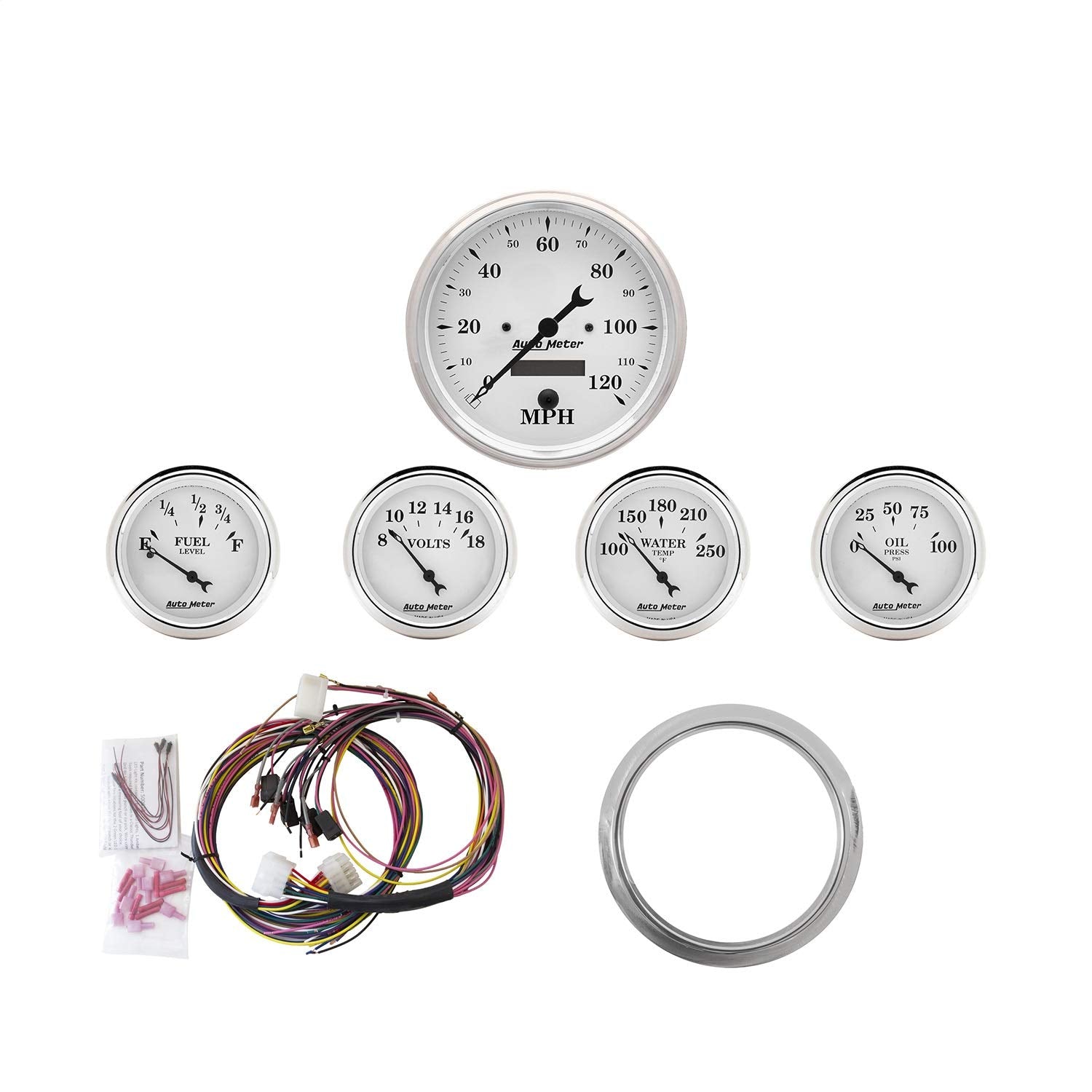 Gauge Kit AutoMeter 7034-OTW, 5 Pc, Chevy Car 59-60, Mph/Fuel/Oilp/Wtmp/Bat, OTW