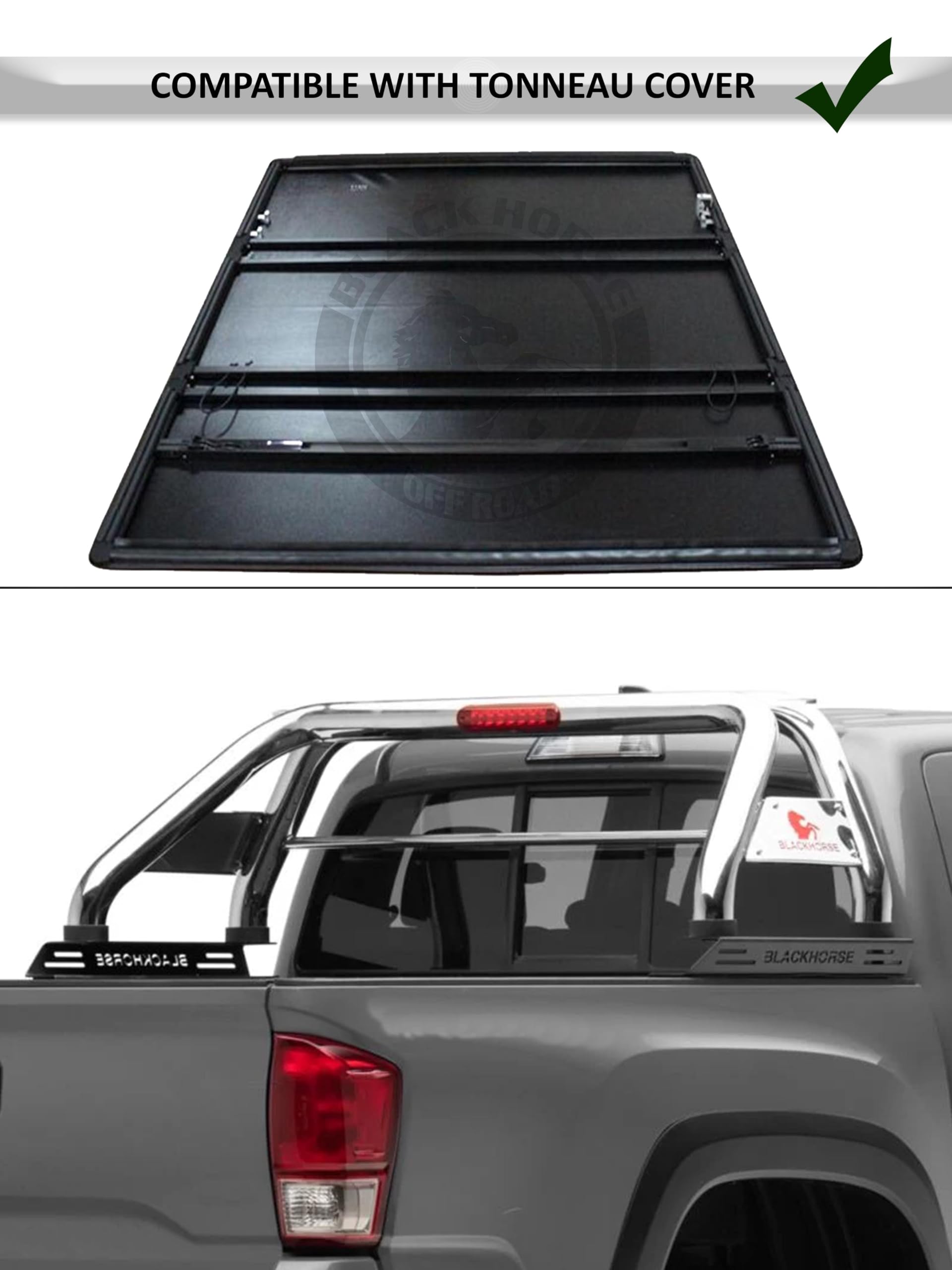 Classic Black Horse Roll Bar Stainless Steel Compatible with 2005-2024 Toyota Tacoma-RB006SS