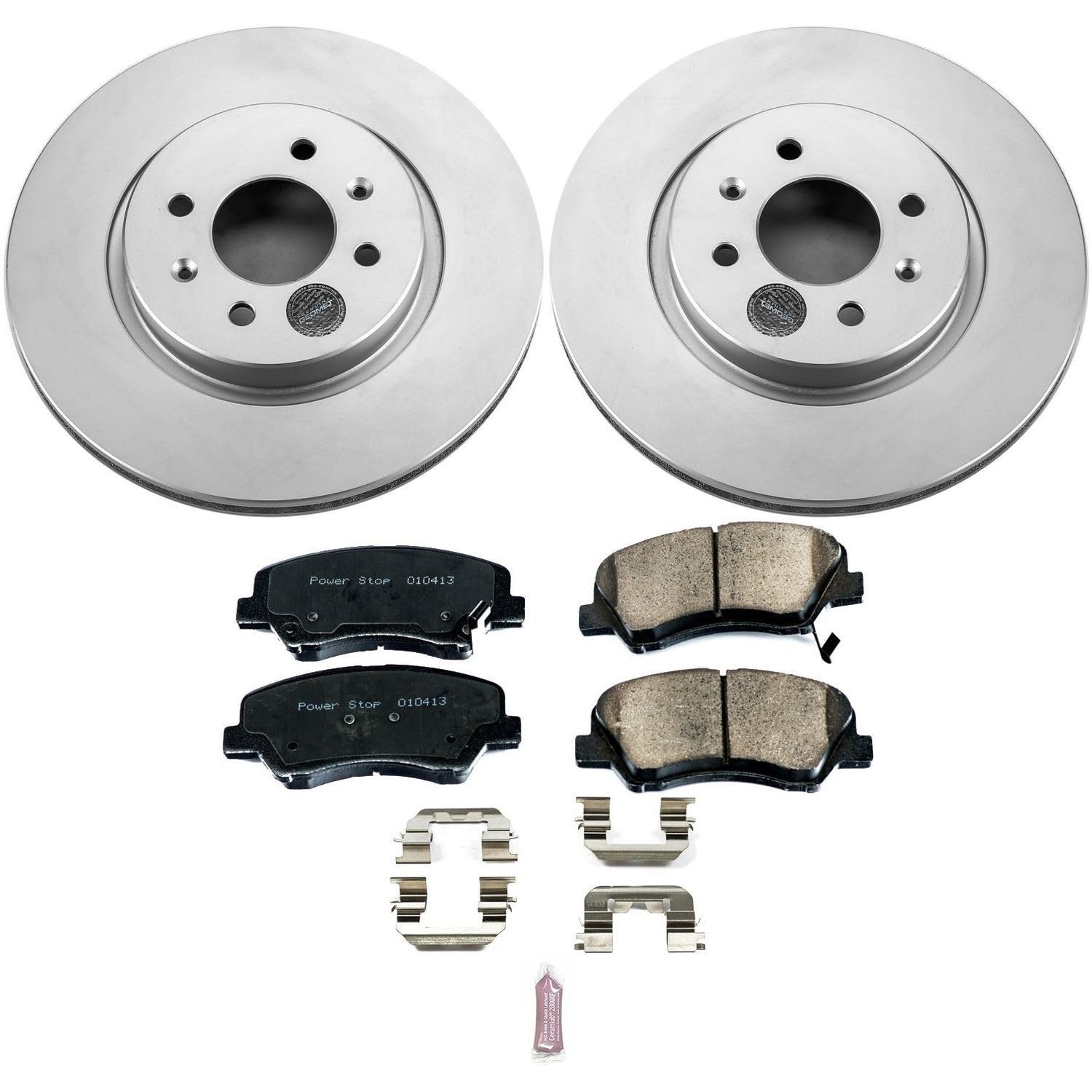 Power Stop Coated Brake Rotor CRK6499 and Ceramic Brake Pads- Front For Kia Rio 2012-2017 [Model Specific]
